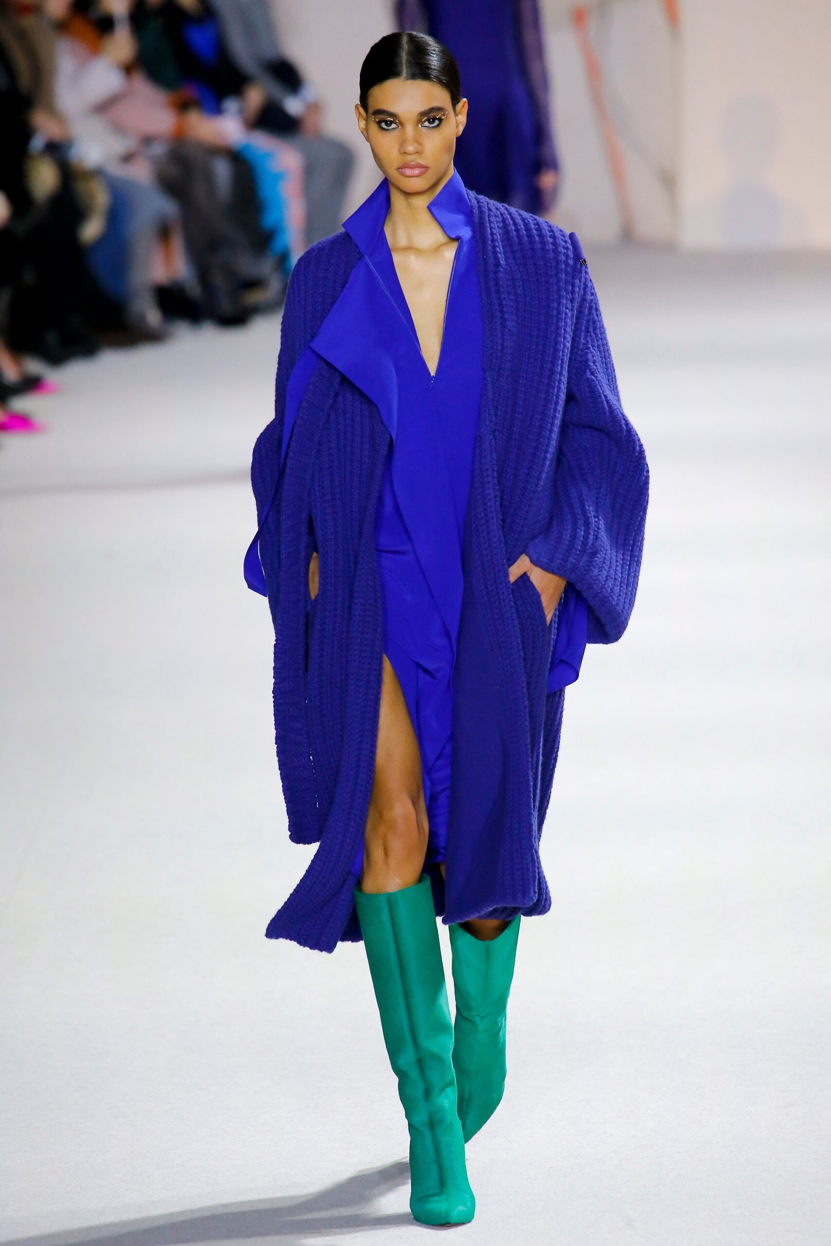 purple knit long-sleeve oversized draped coat