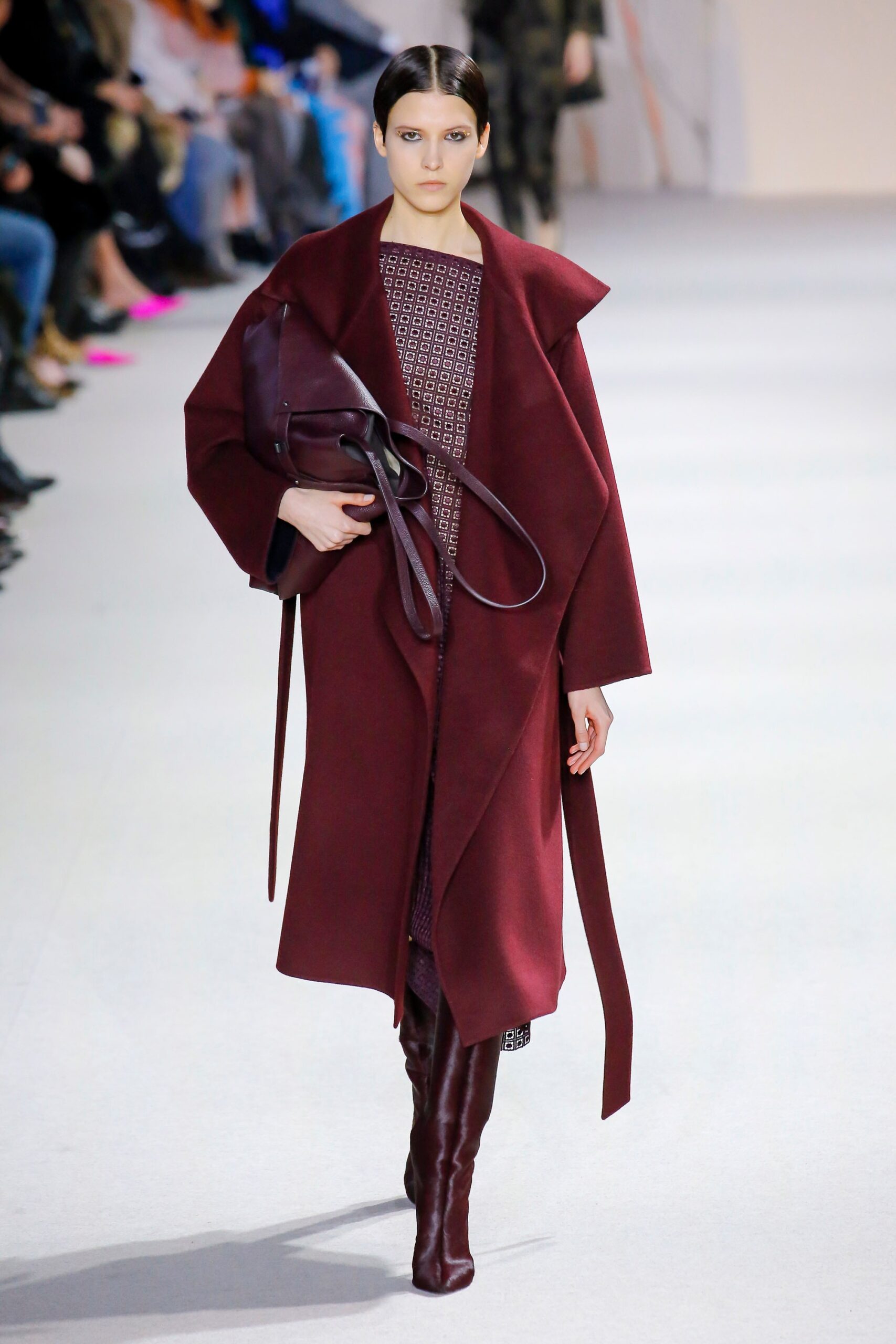maroon wool coat with black dress
