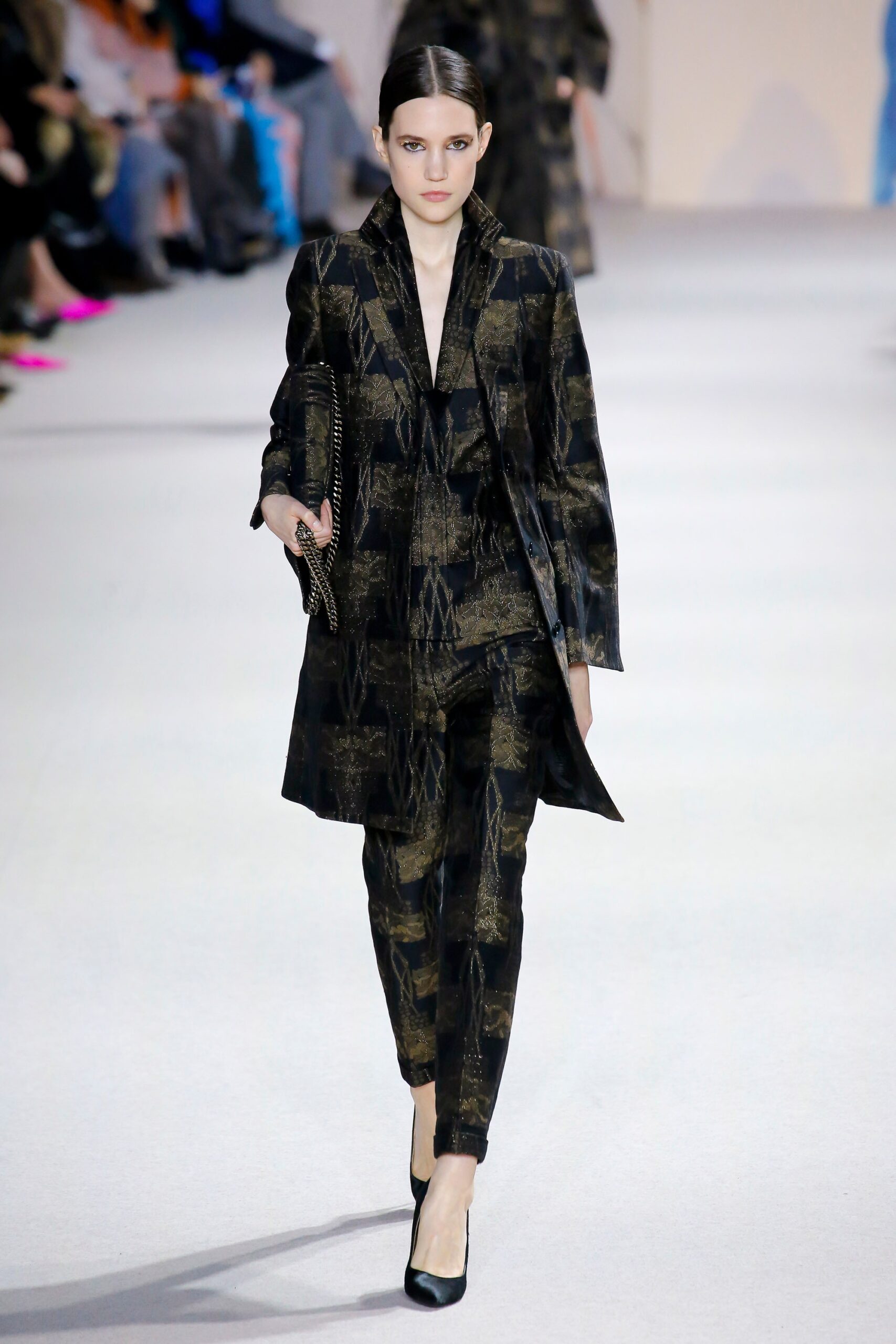black and gold printed suit