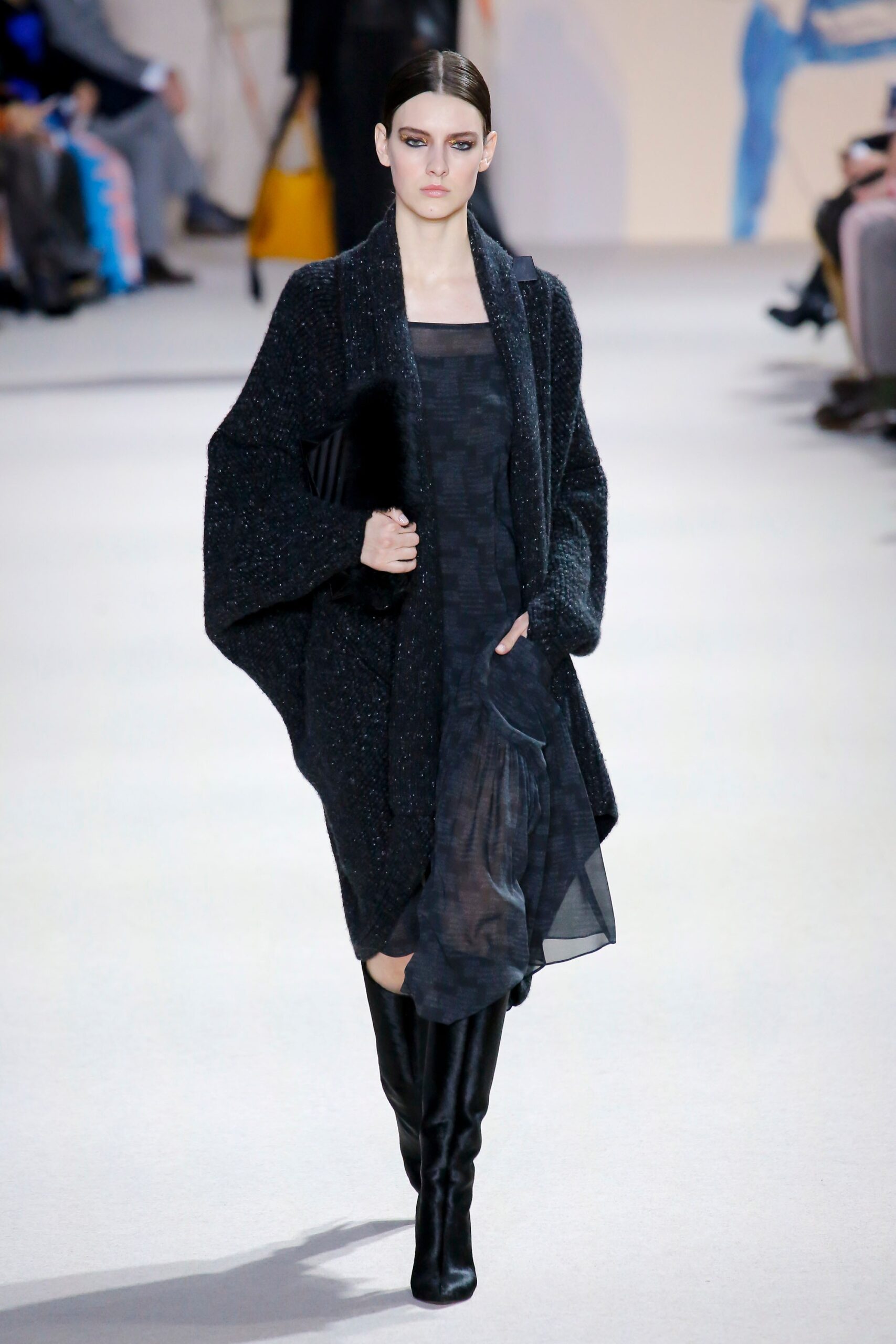 black silk sleeveless v-neck fitted layered flowing dress