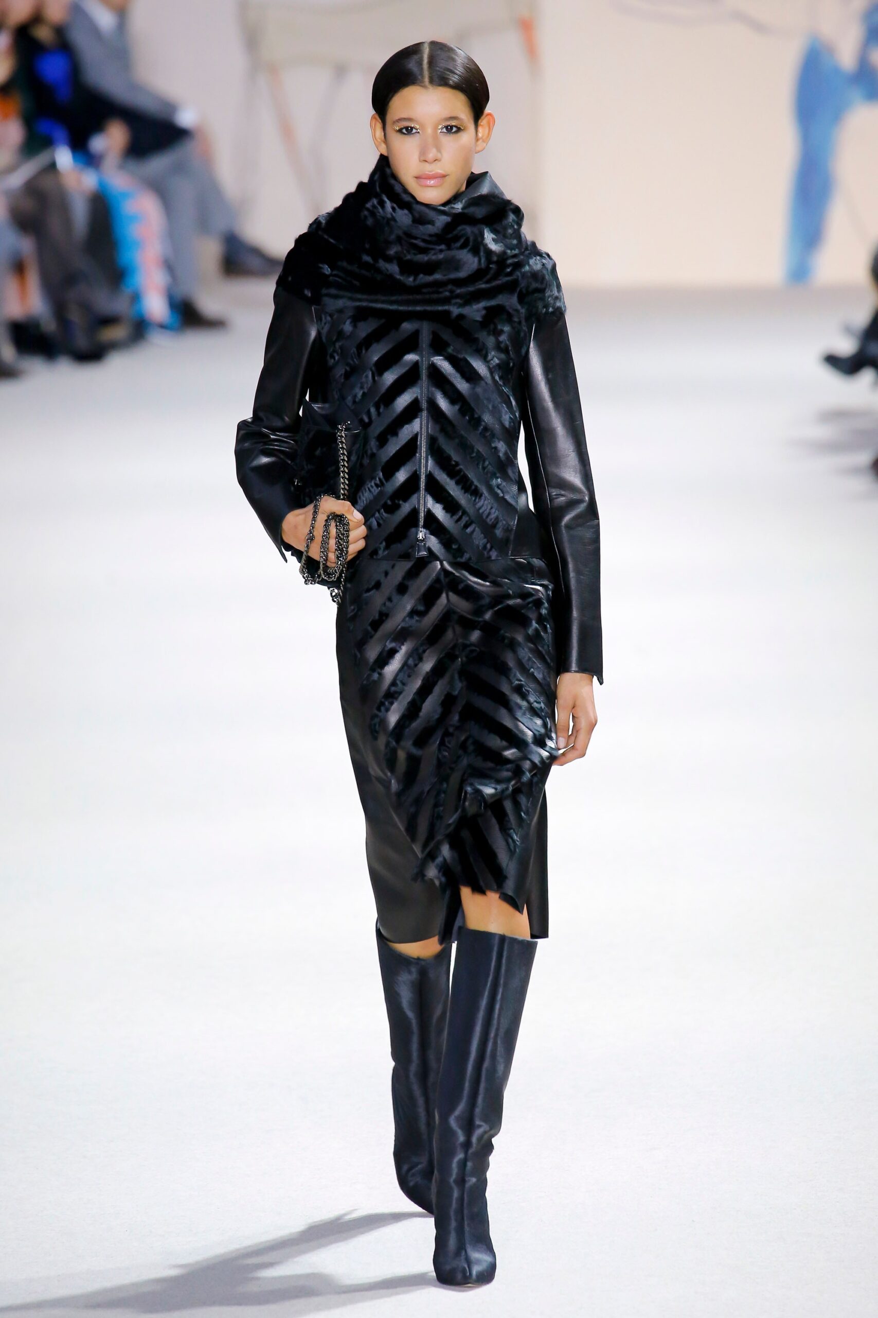 black wool relaxed layered scarf