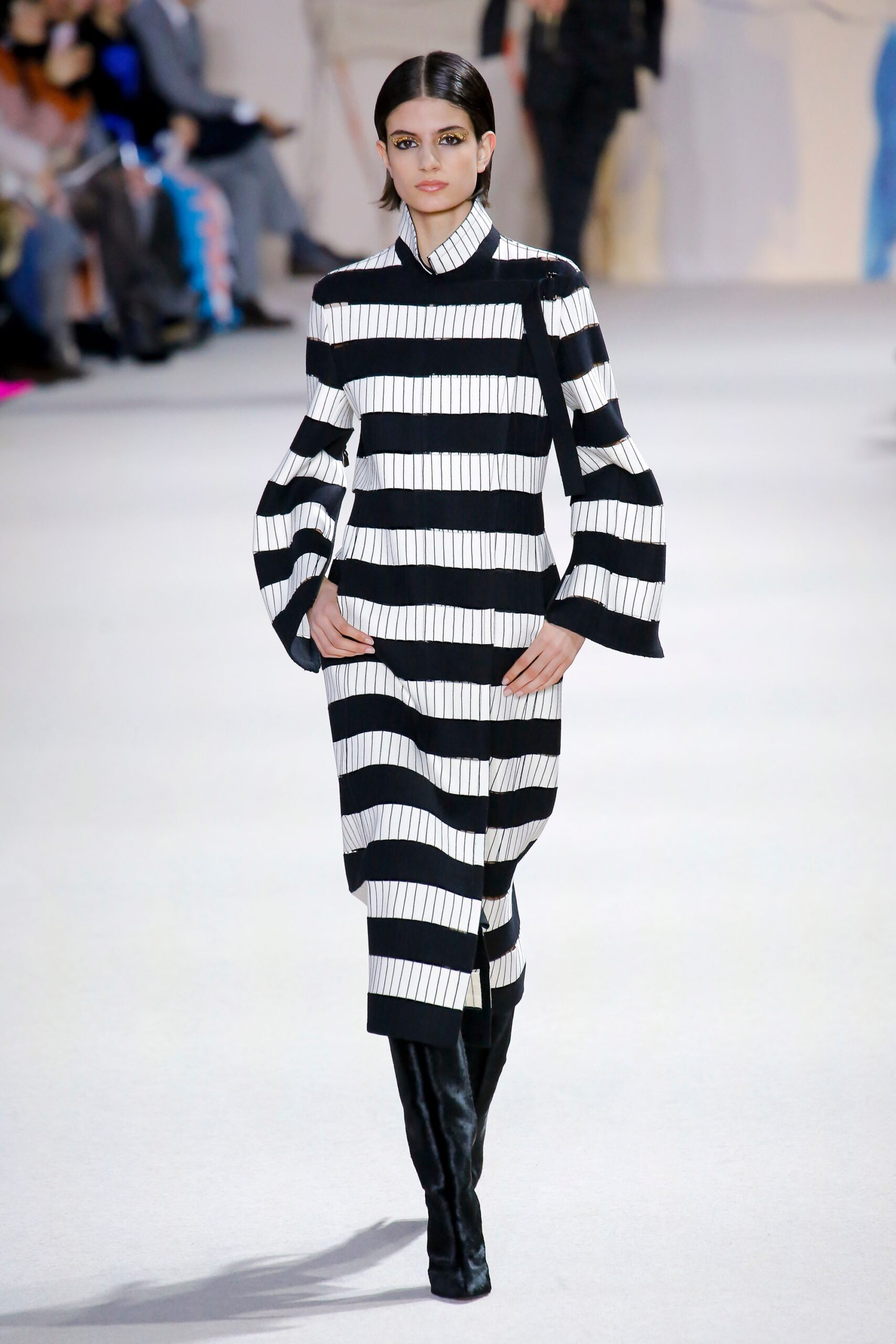 black and white striped midi dress