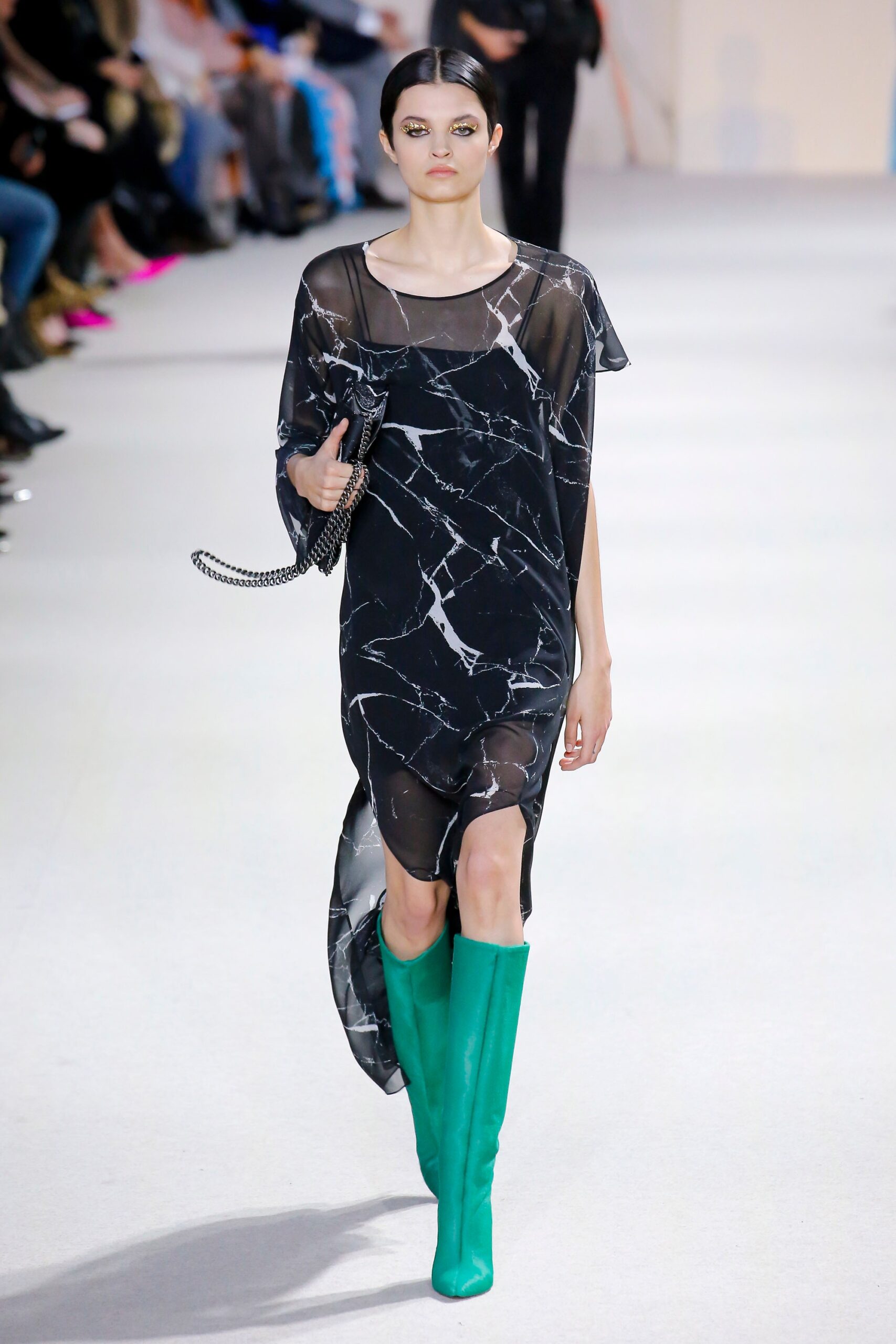 black silk sleeveless high-neck relaxed draped flowing dress