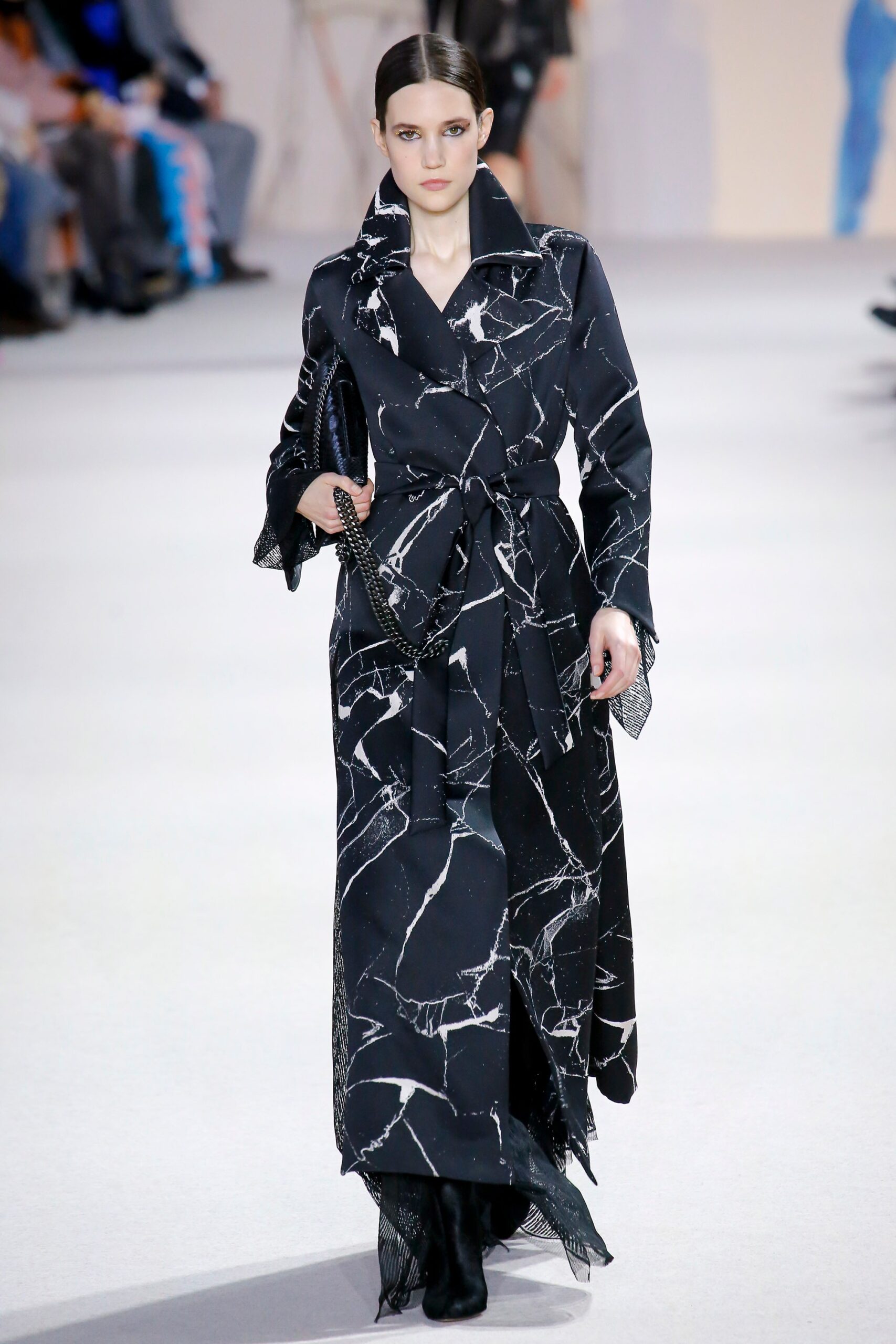 black and white printed trench coat