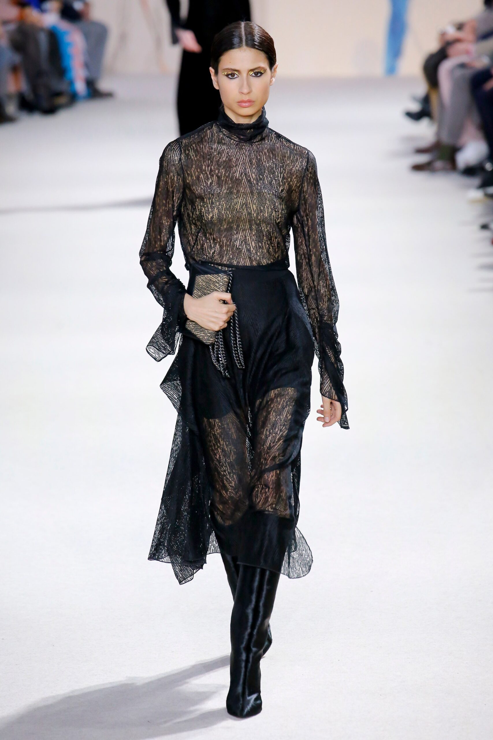 black sheer long-sleeve dress