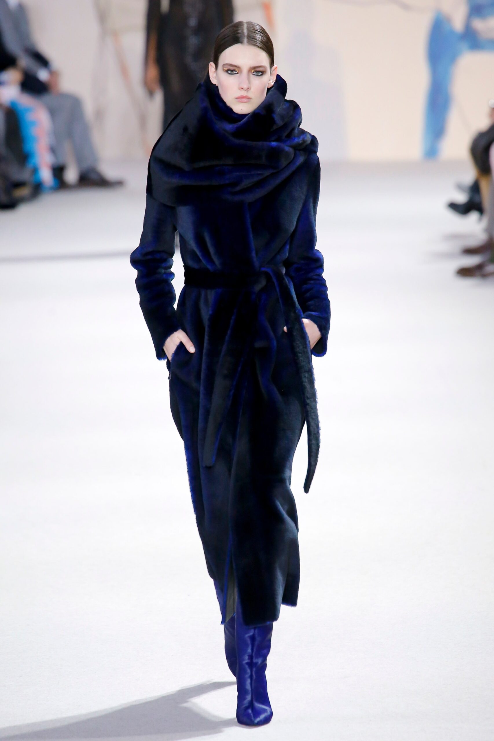 blue fur belted coat