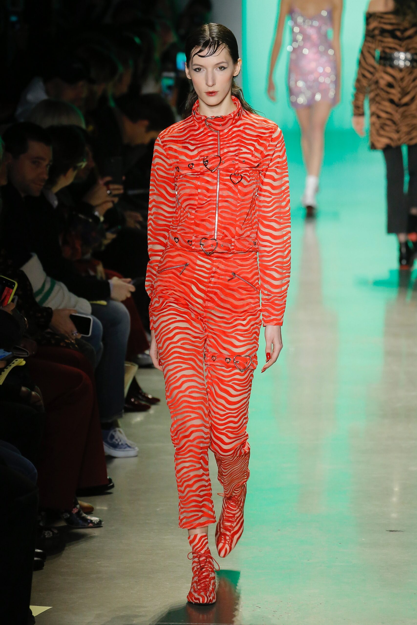 orange black animal-print jumpsuit