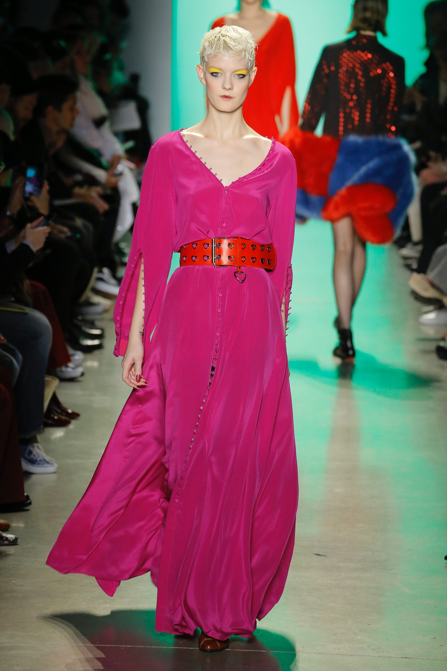 fitted pink silk maxi dress