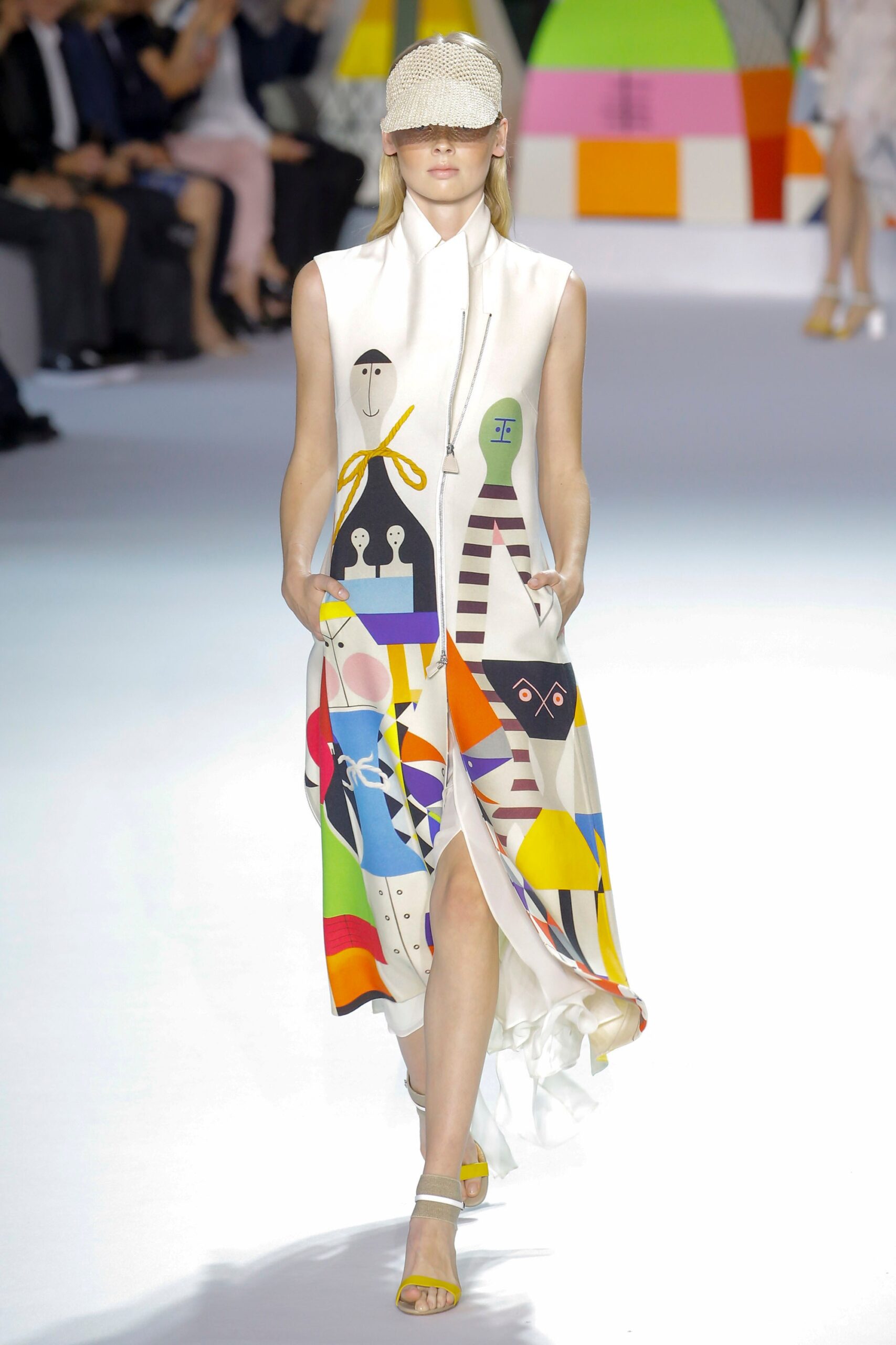 white multi-colored sleeveless dress