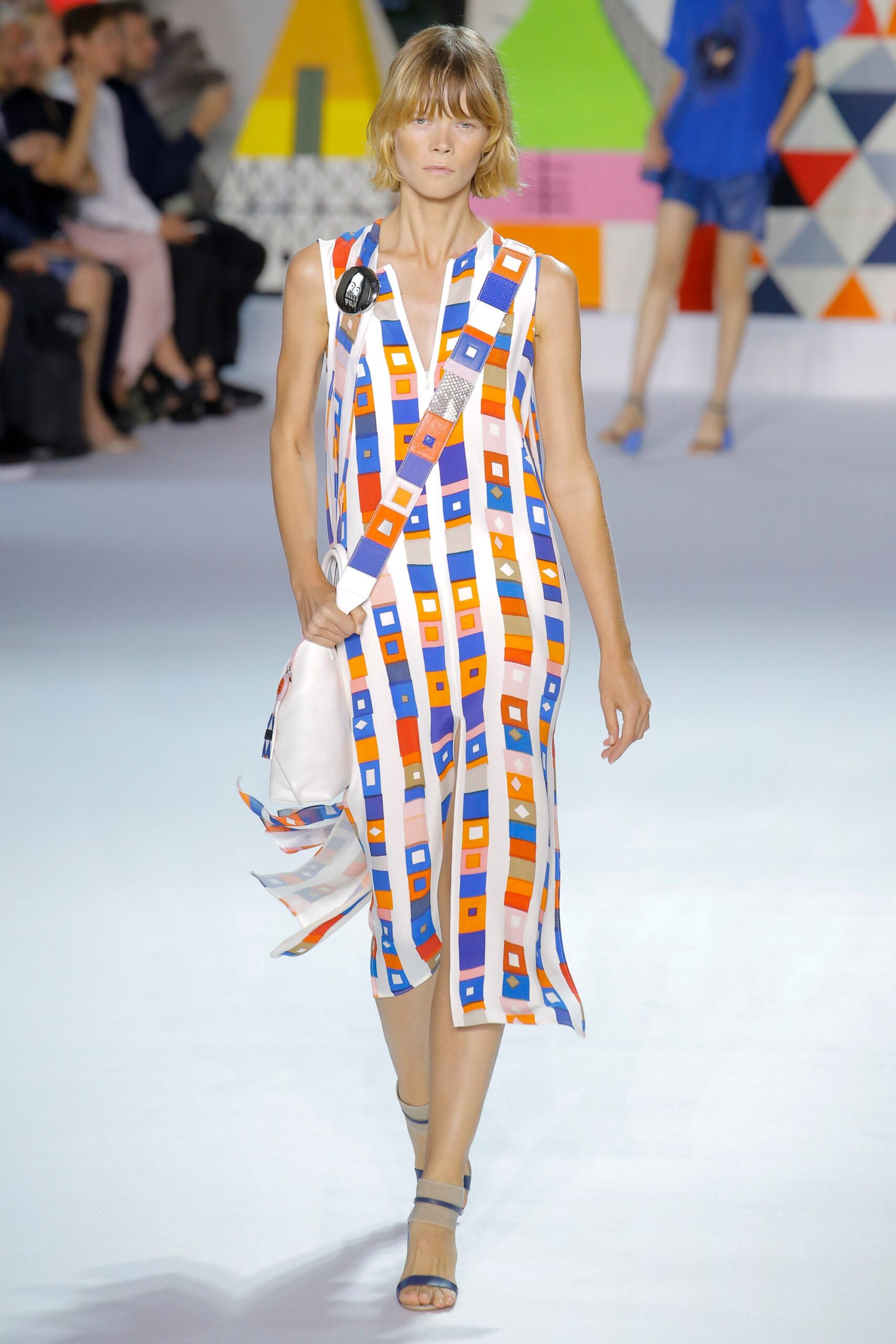 color-blocked midi dress with bag