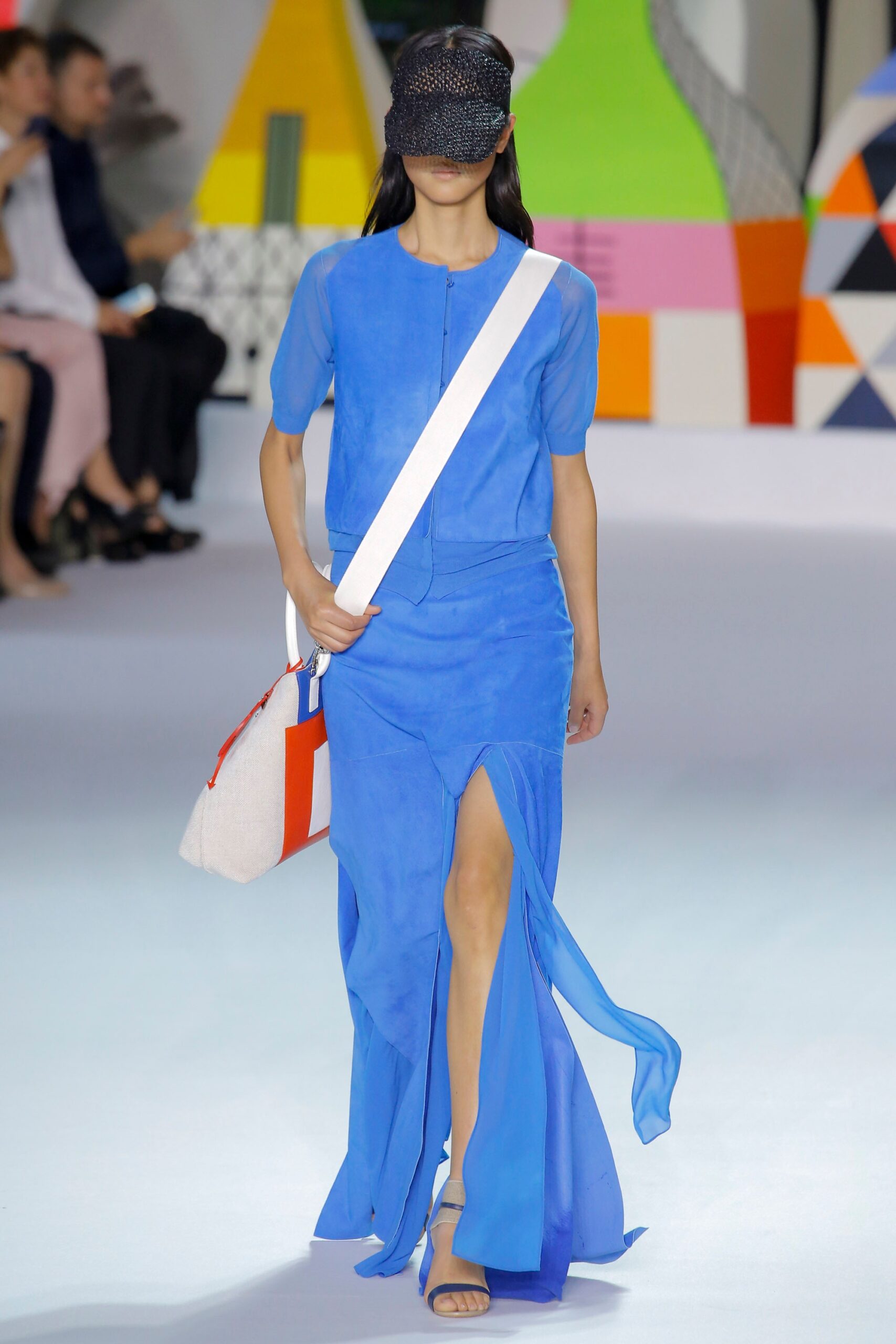 blue silk fitted midi dress