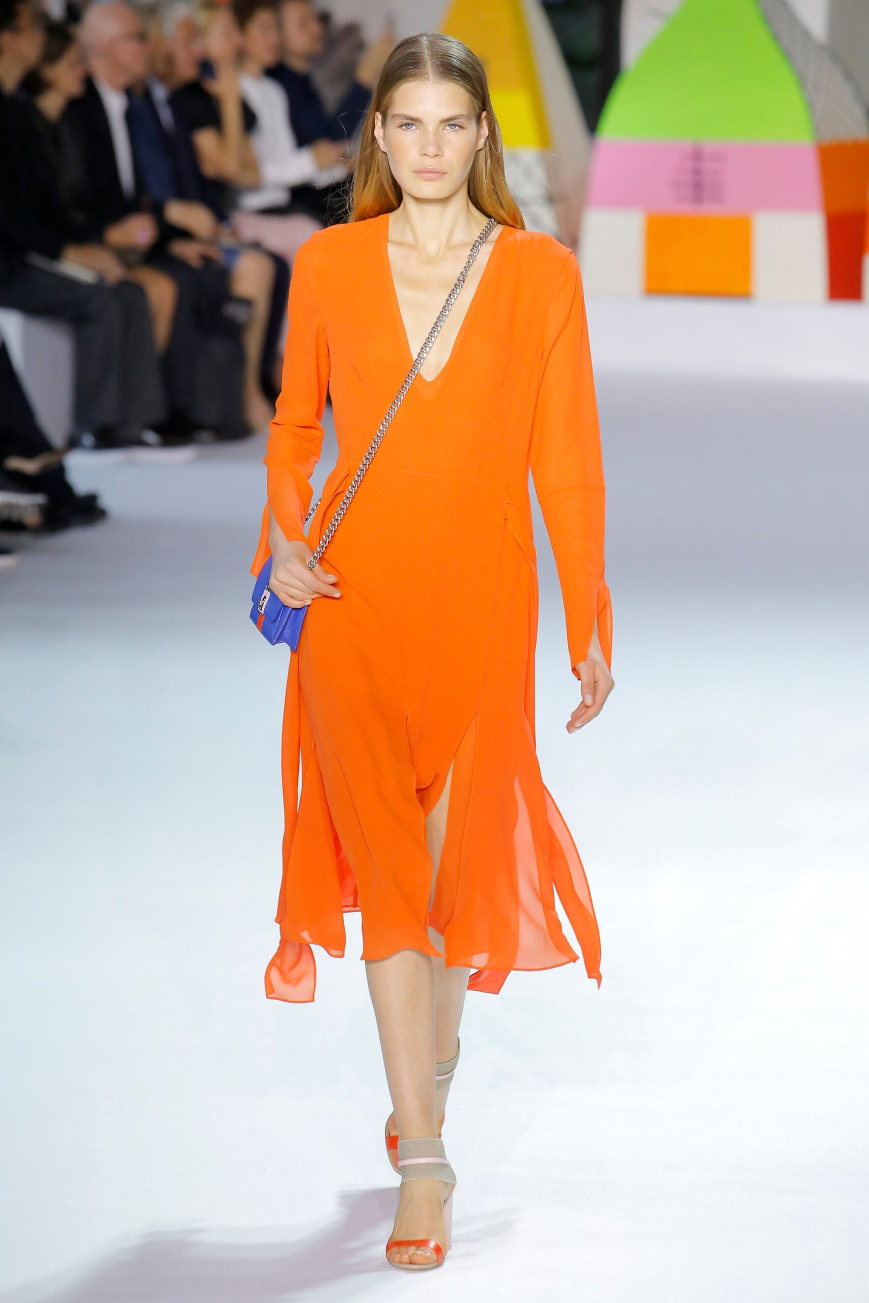 orange silk sleeveless dress