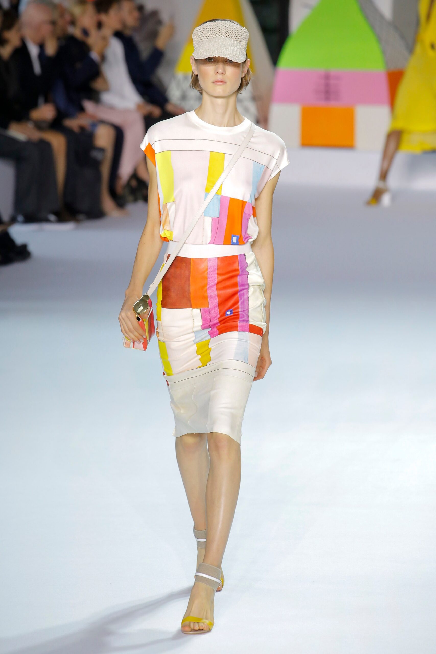 color-blocked midi dress with accessories