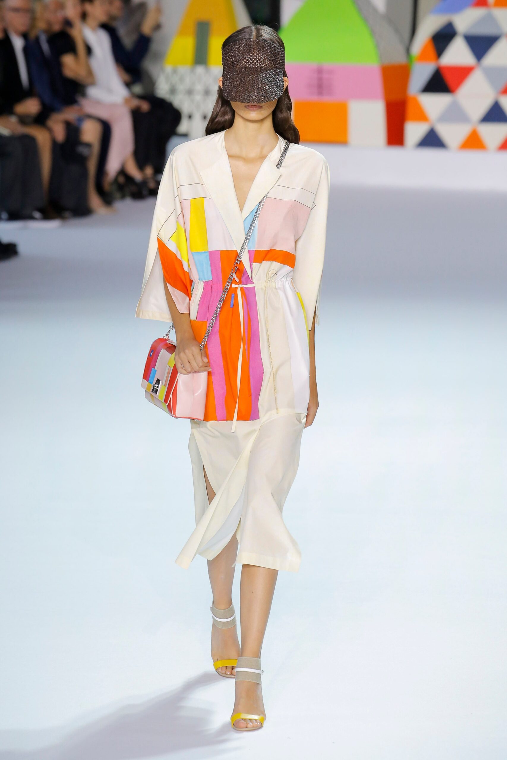 color-blocked midi dress with bag