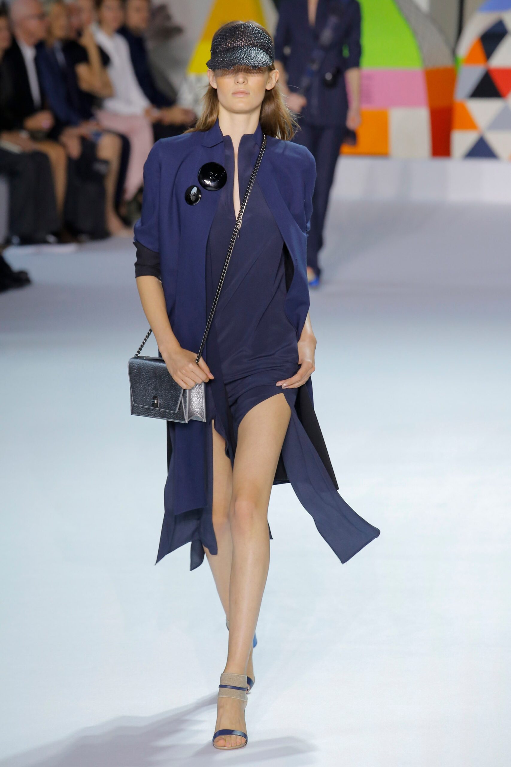 blue silk asymmetric dress with coat