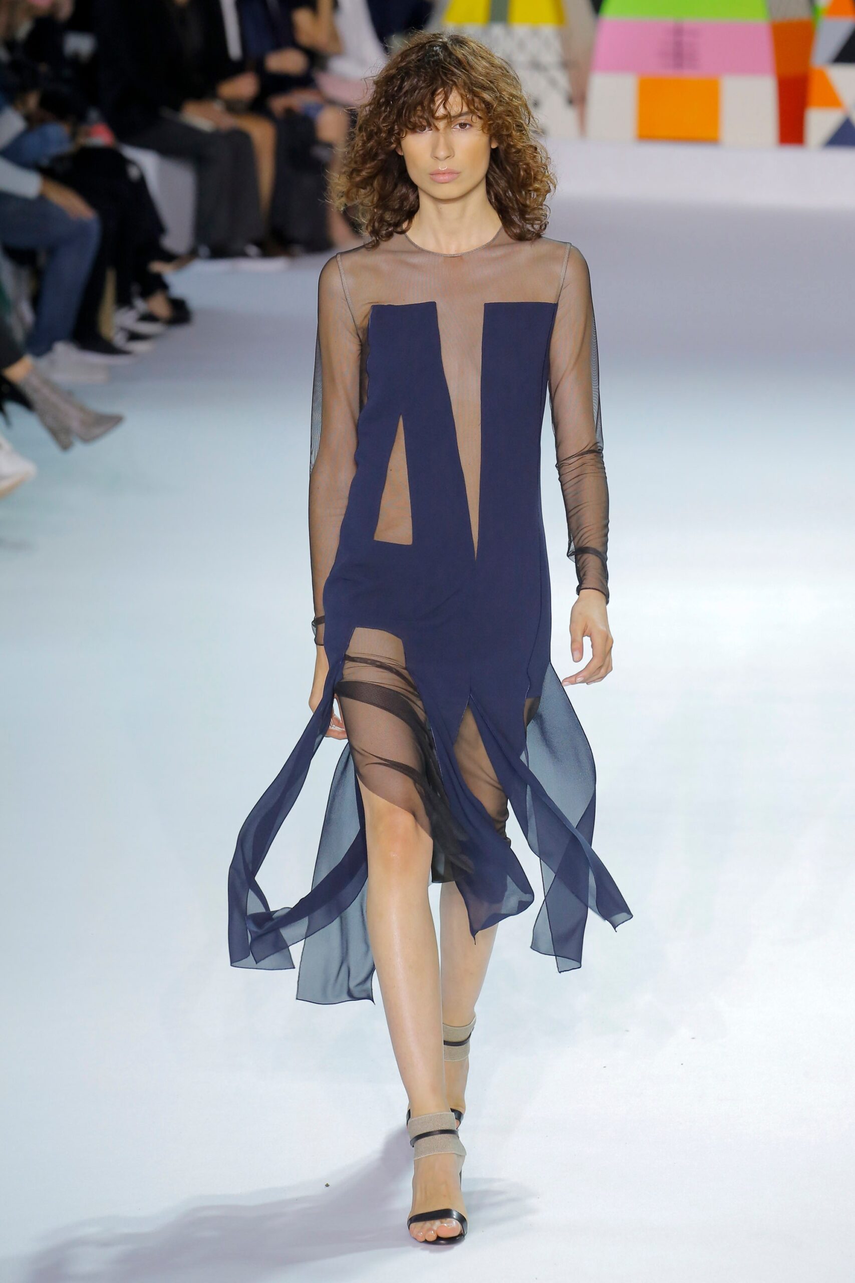 blue sheer draped midi dress