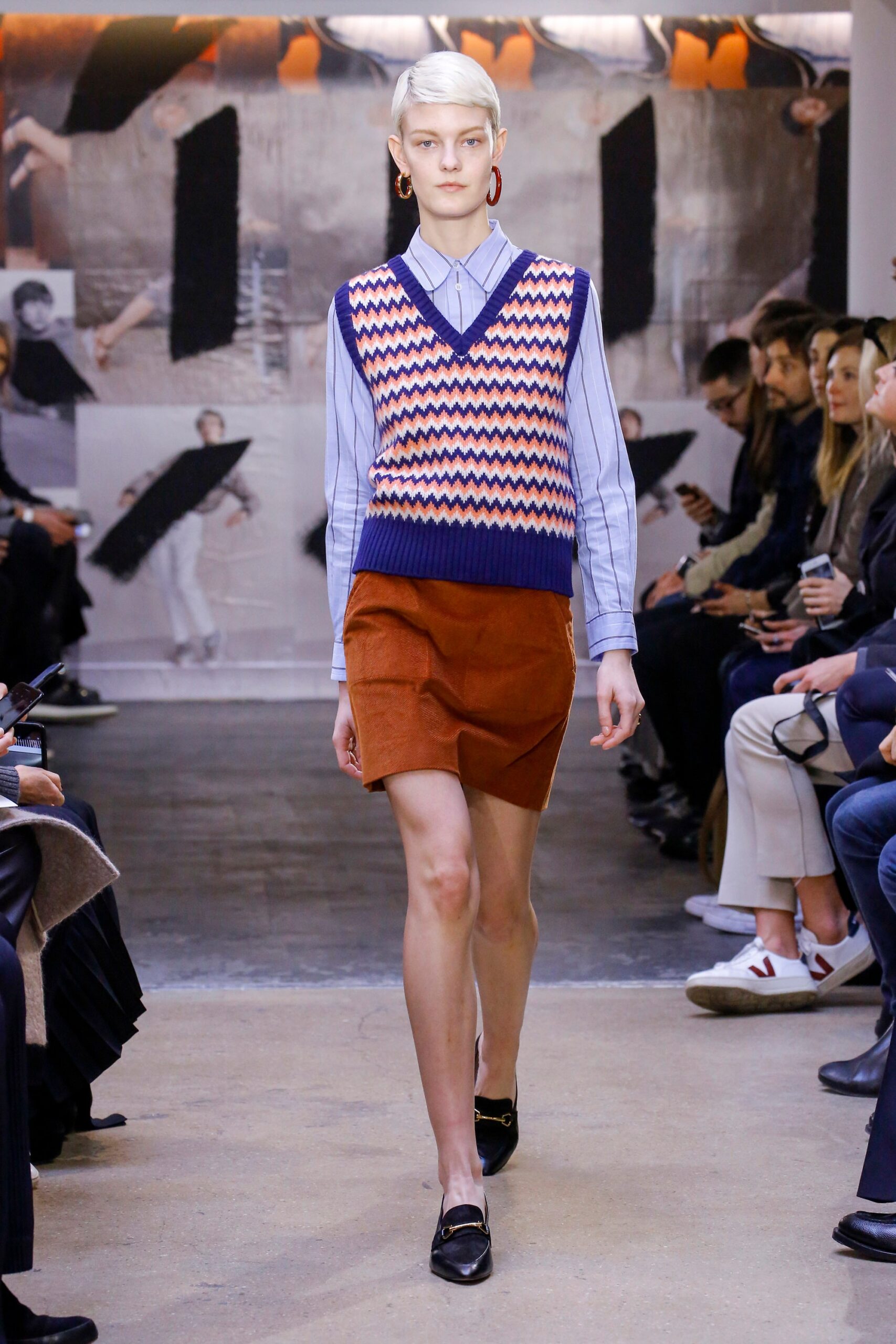 orange wool fitted zigzag vest