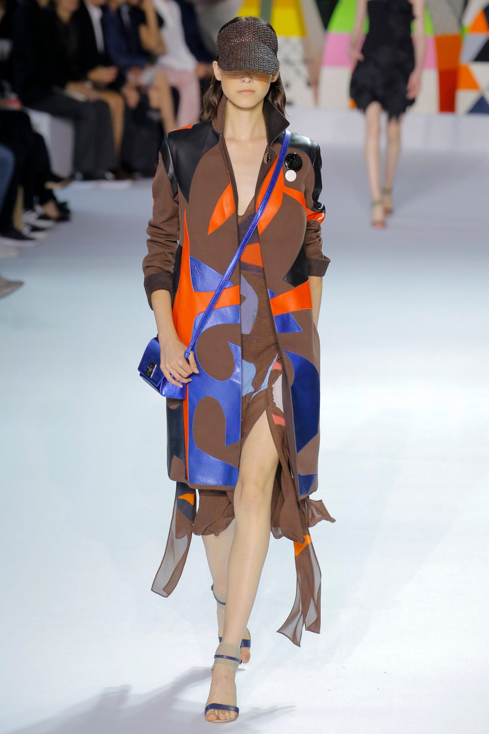 color-blocked mini dress with coat