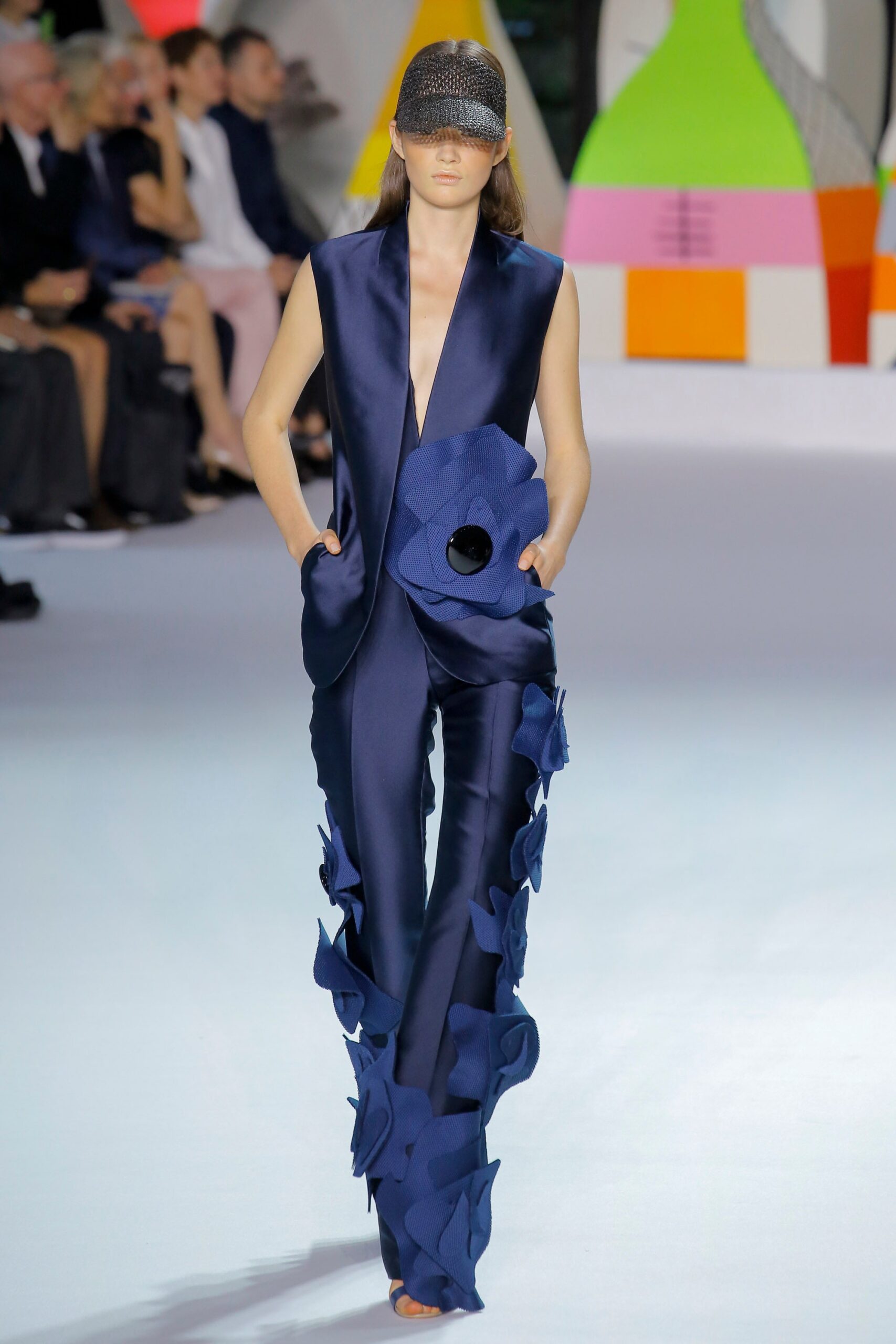 blue silk sleeveless jumpsuit