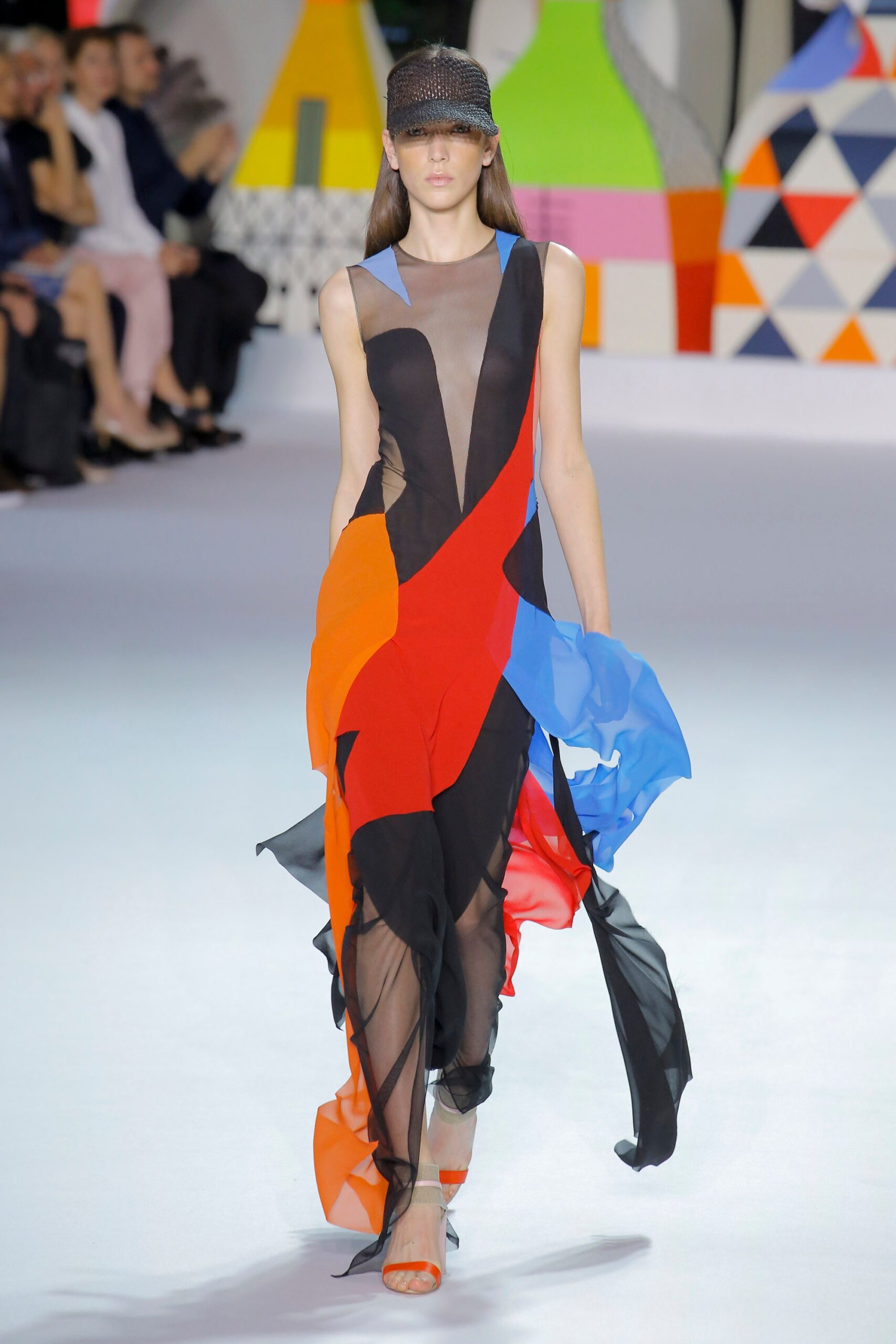 color-blocked sheer midi dress