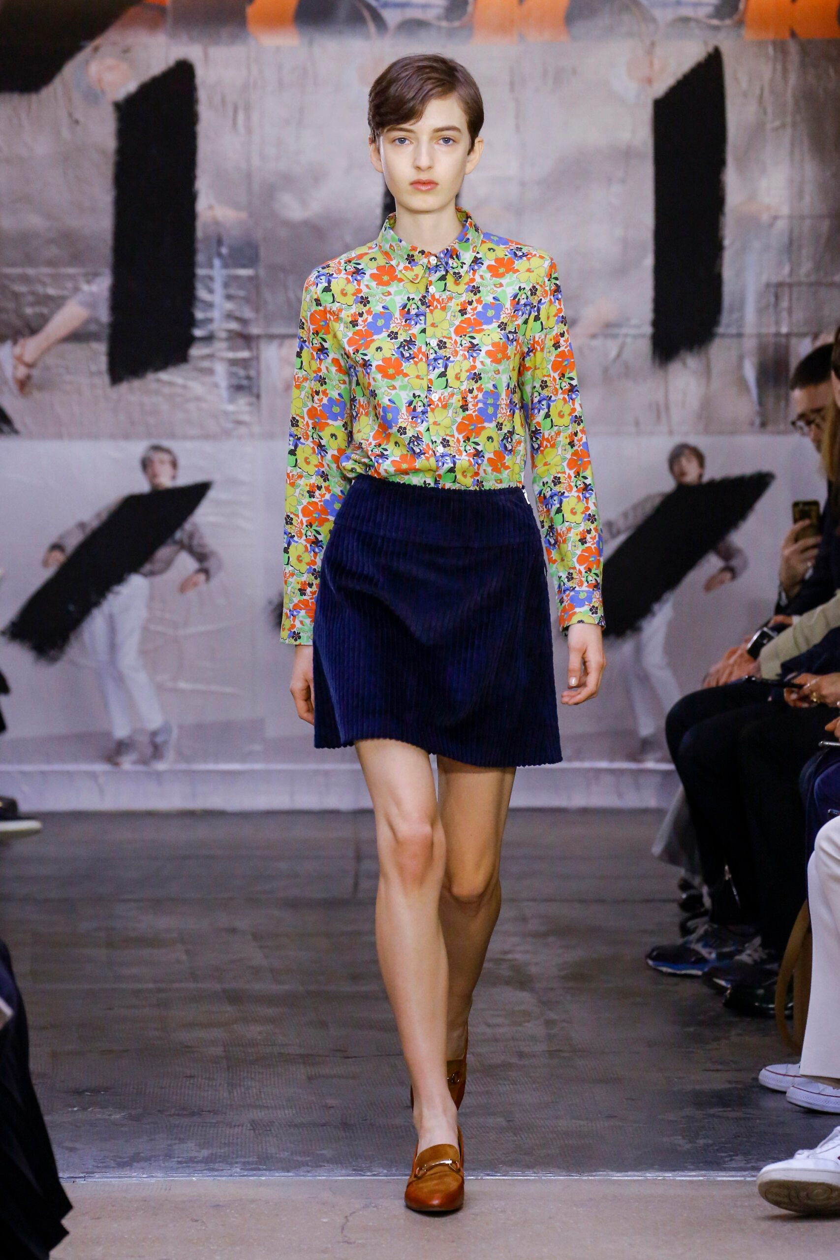 multi cotton long-sleeve collared fitted printed shirt