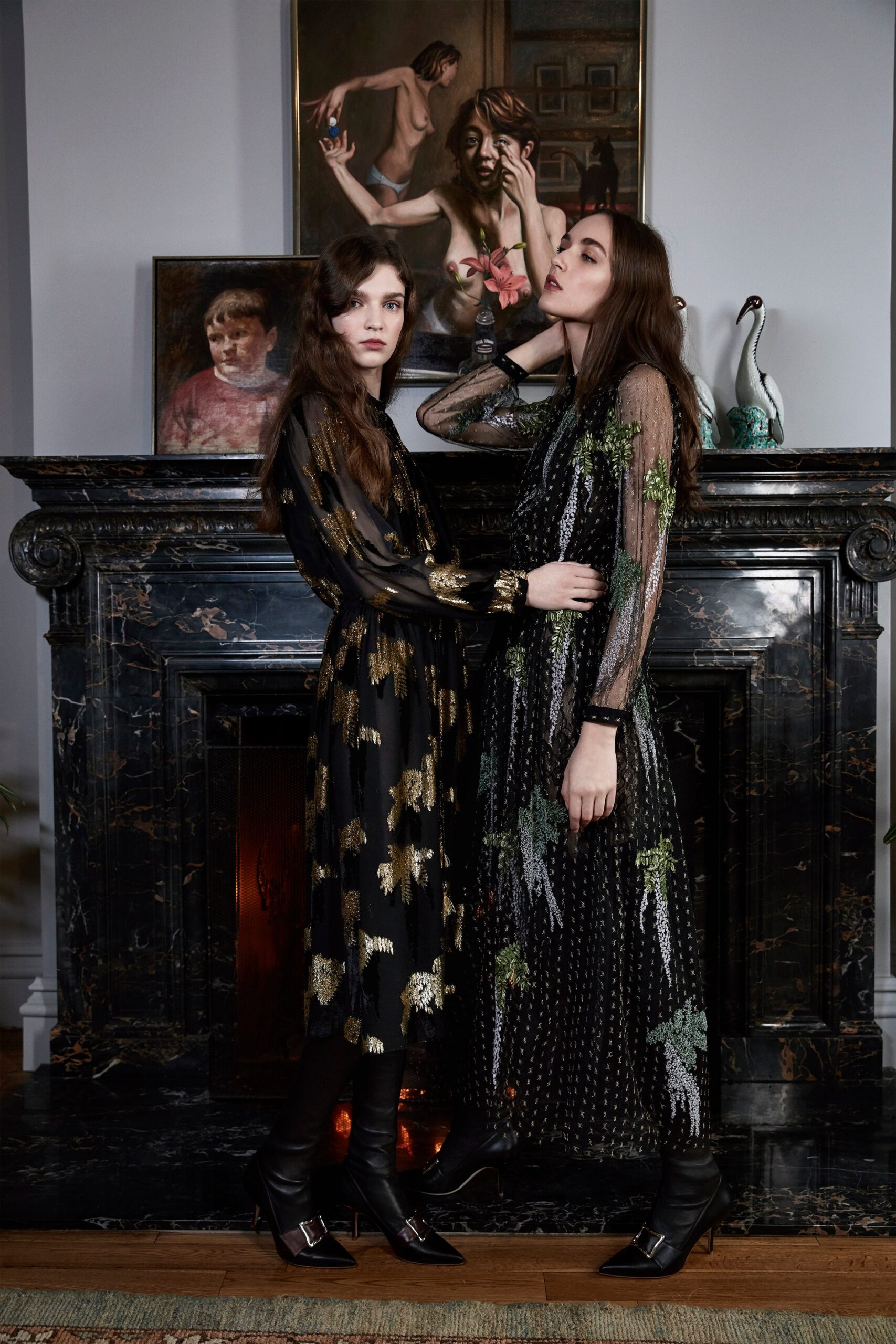 black silk embroidered maxi dresses