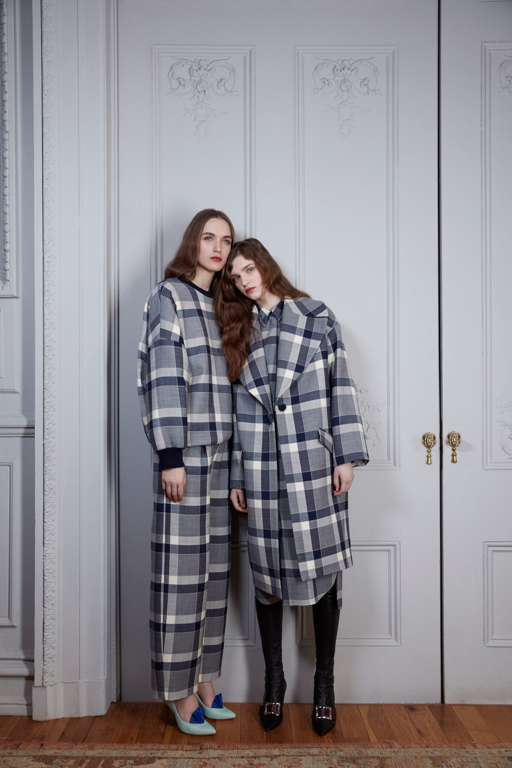 relaxed blue checked coat and pants
