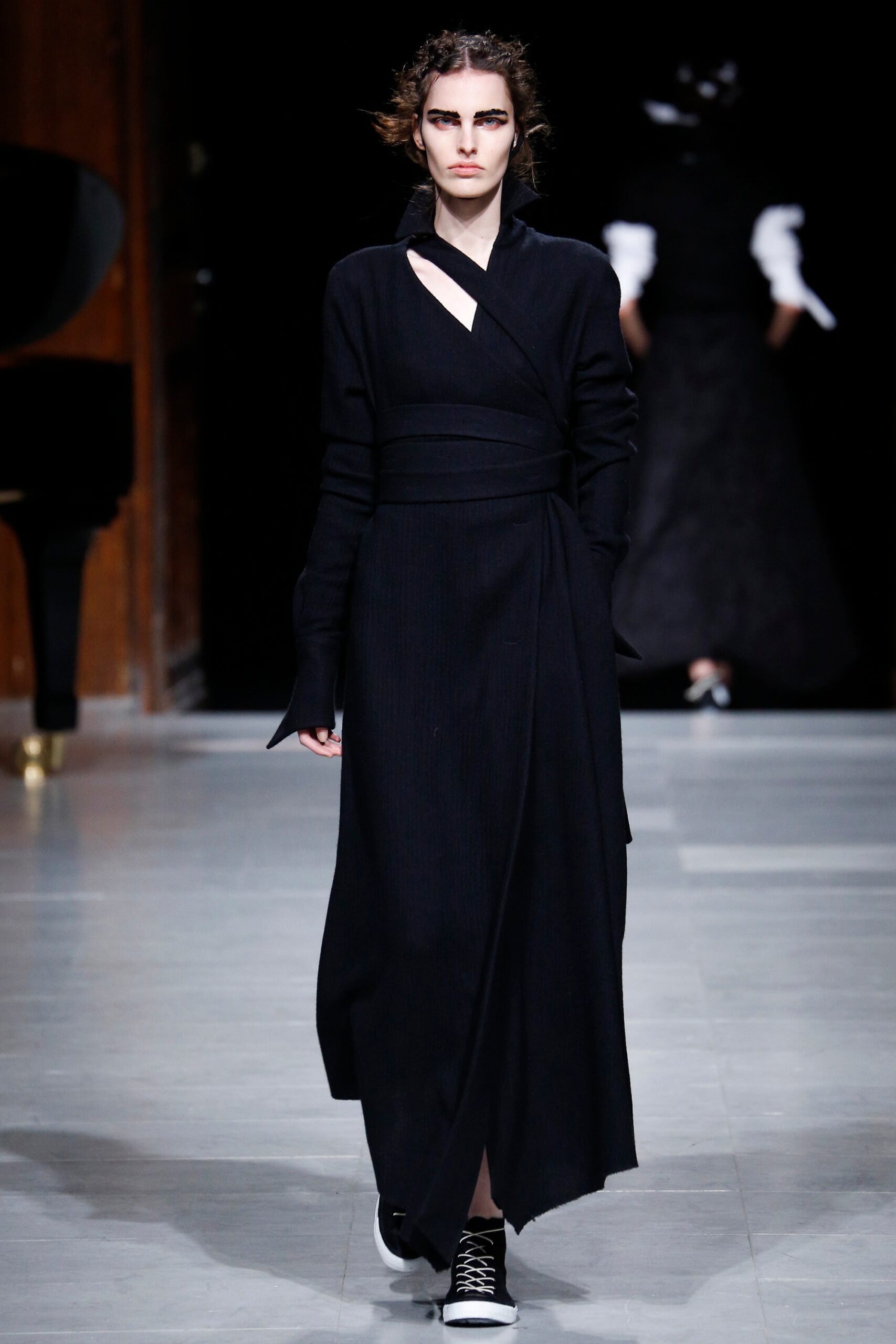 black fitted midi wrap dress