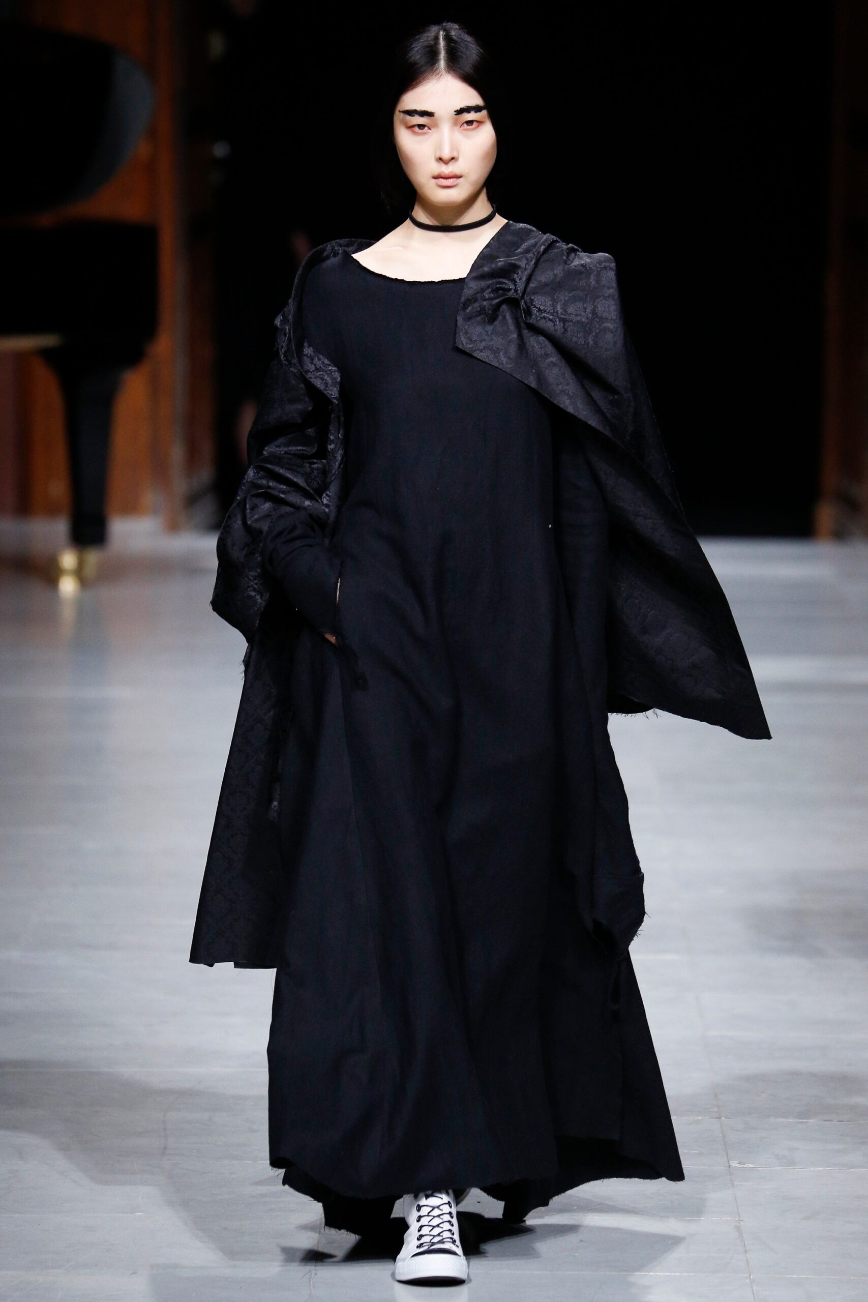 black maxi dress with oversized coat