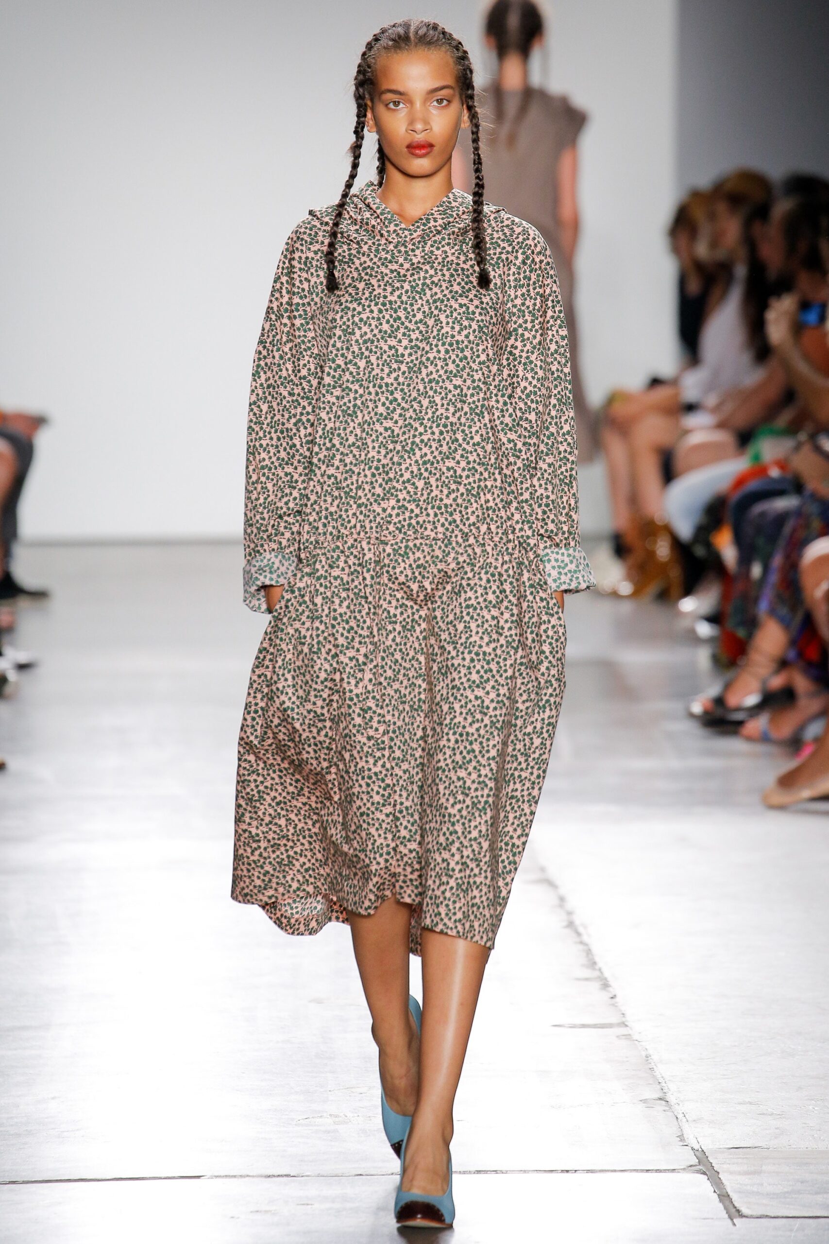 brown green floral tiered dress