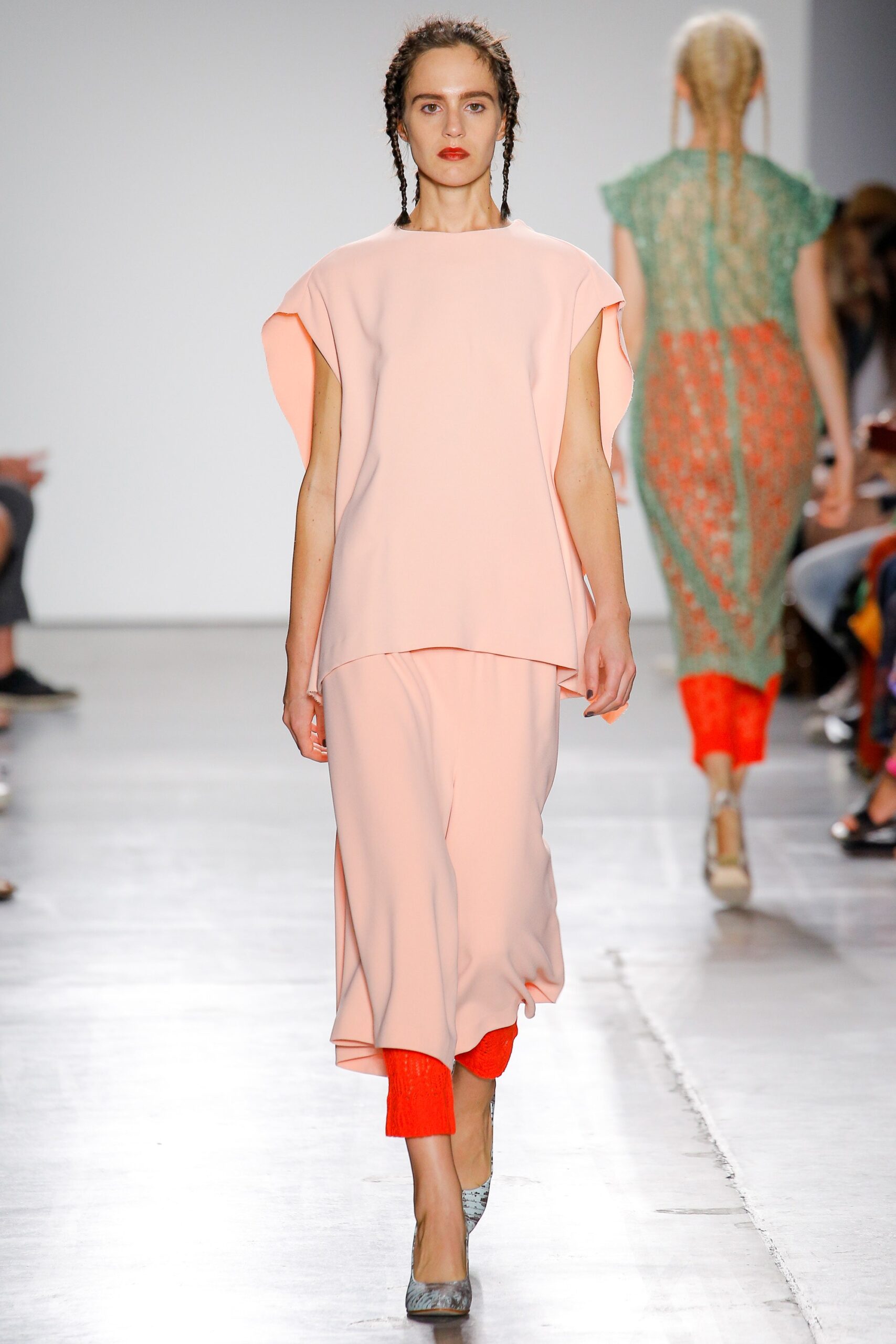 pink silk relaxed top with midi skirt