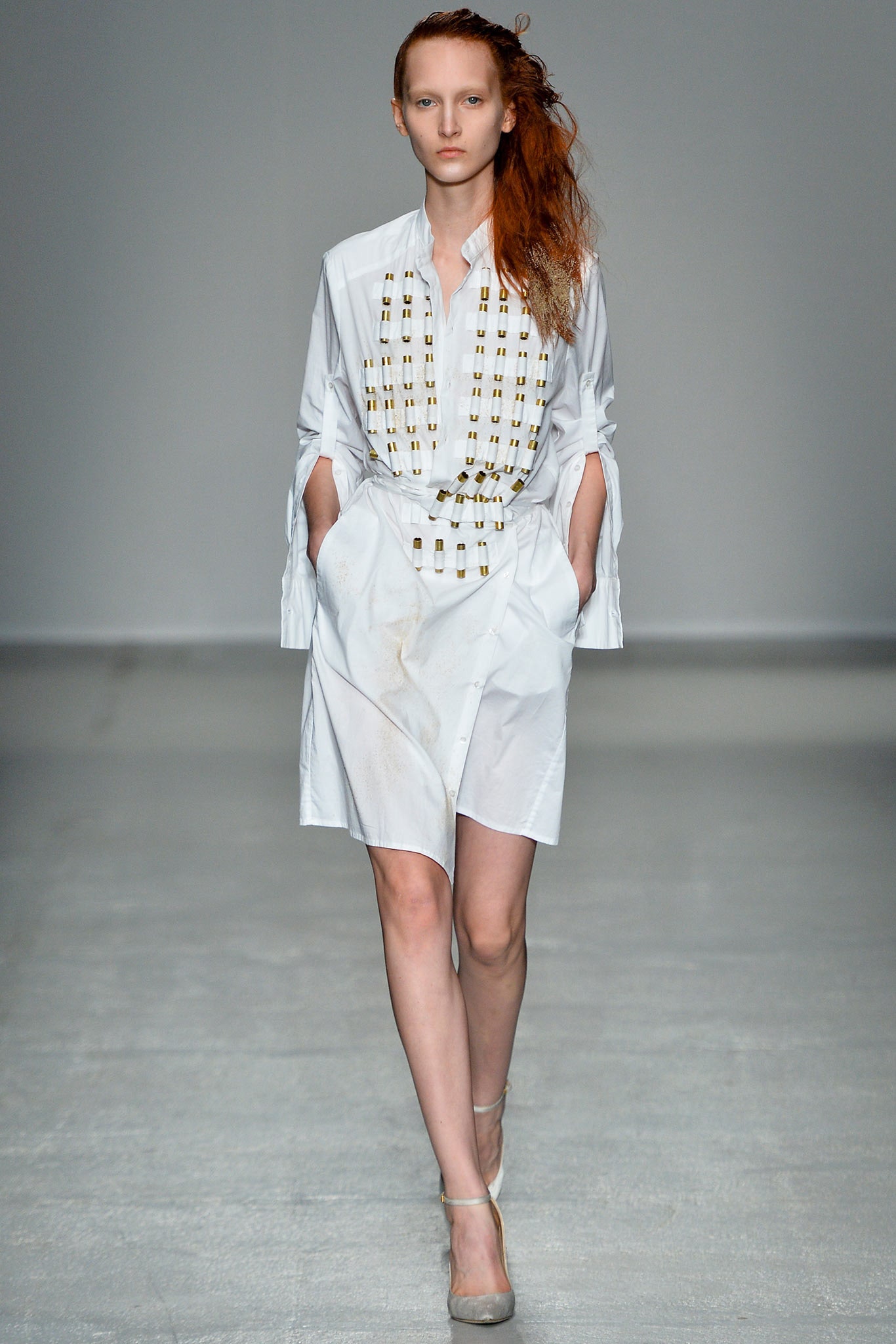 white fitted shirt-dress