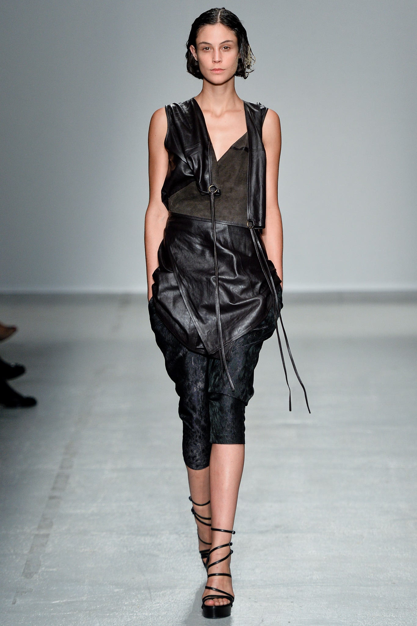 black leather fitted zippered pants
