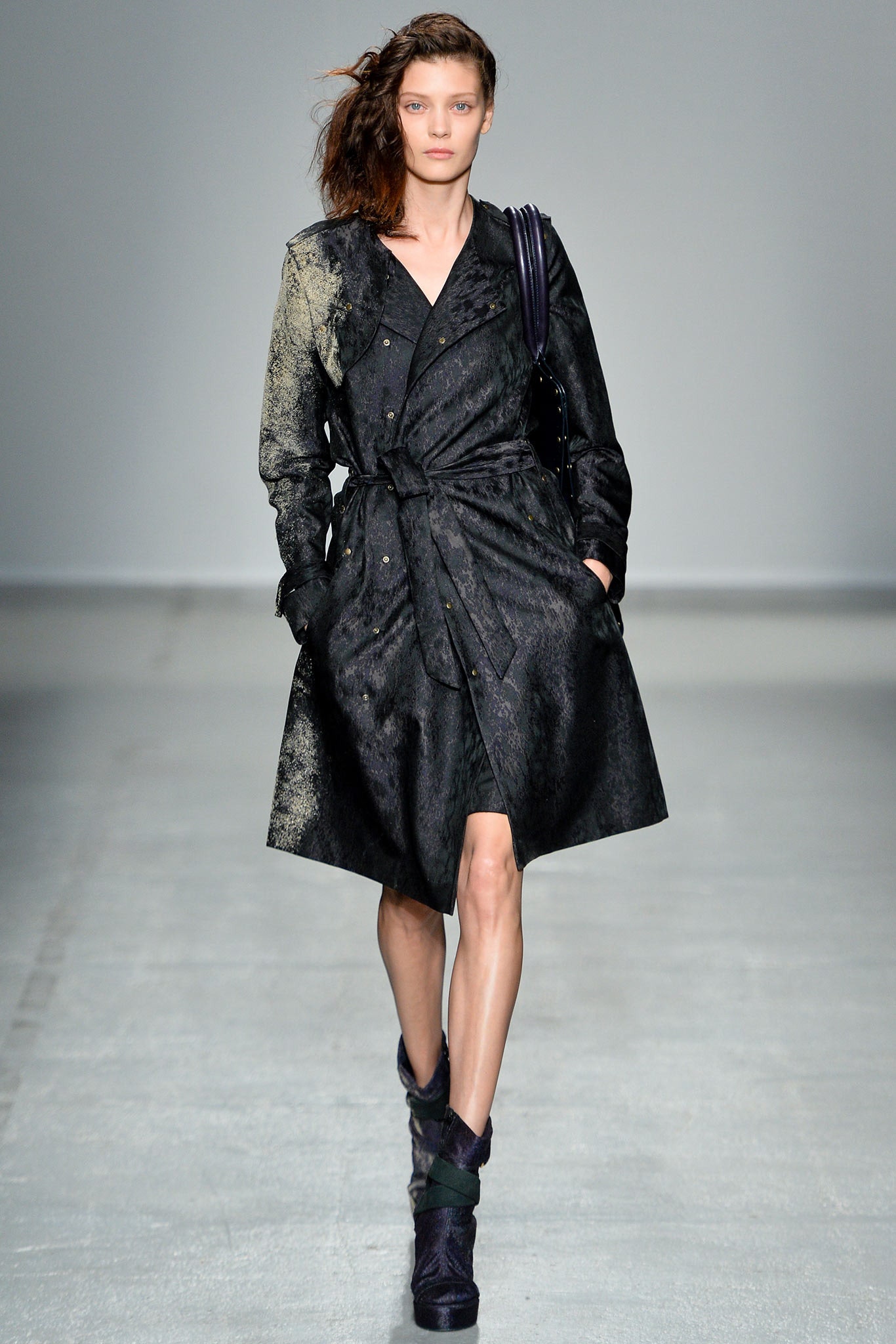 black fitted belted trench coat