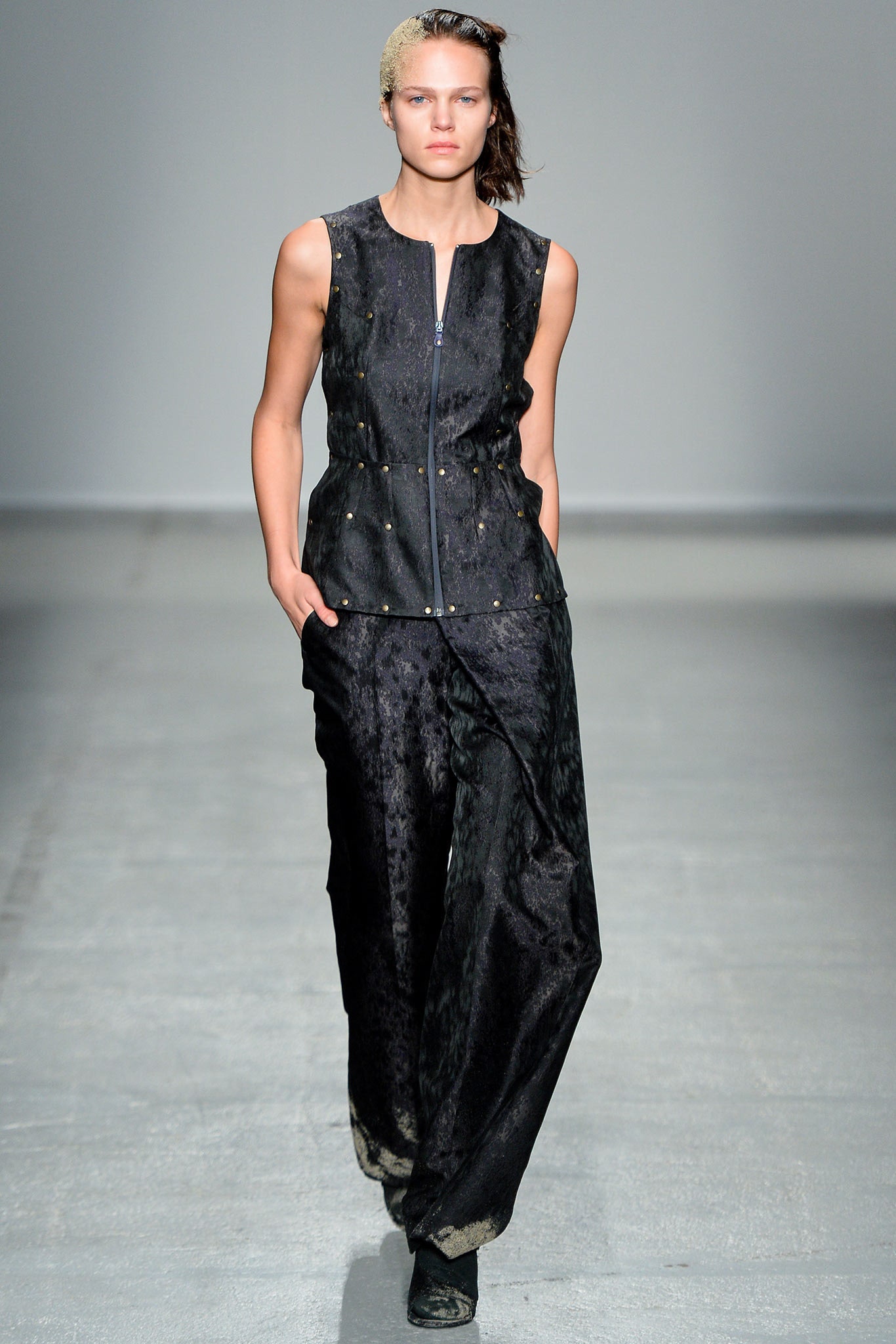 black silk sleeveless jumpsuit