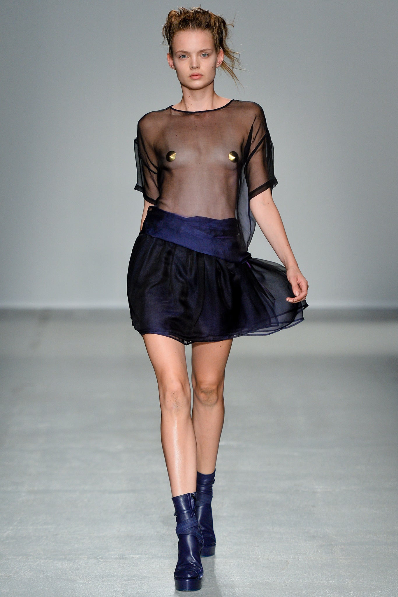 blue chiffon fitted layered flowing mini skirt