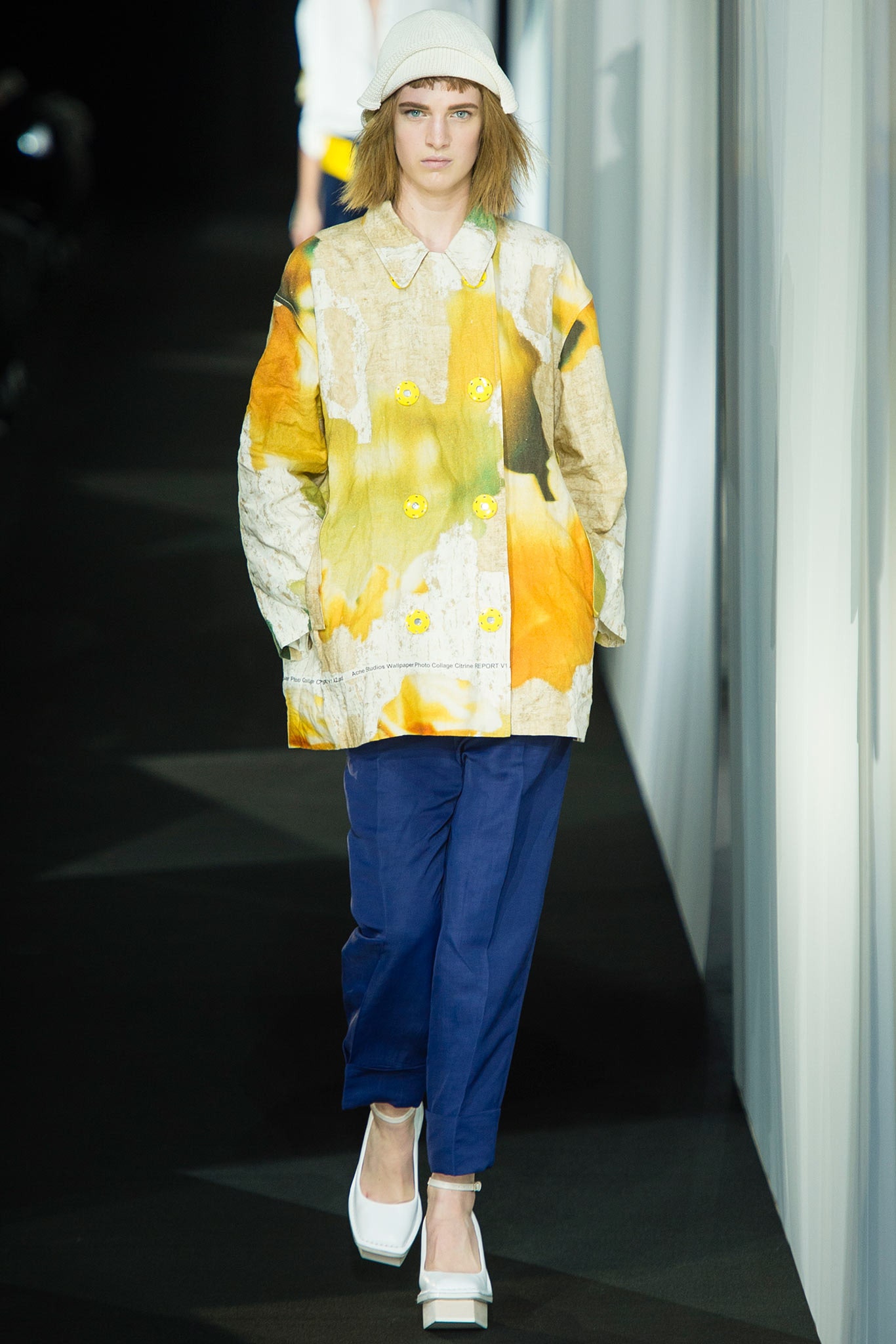 multi cotton long-sleeve collared relaxed buttoned jacket
