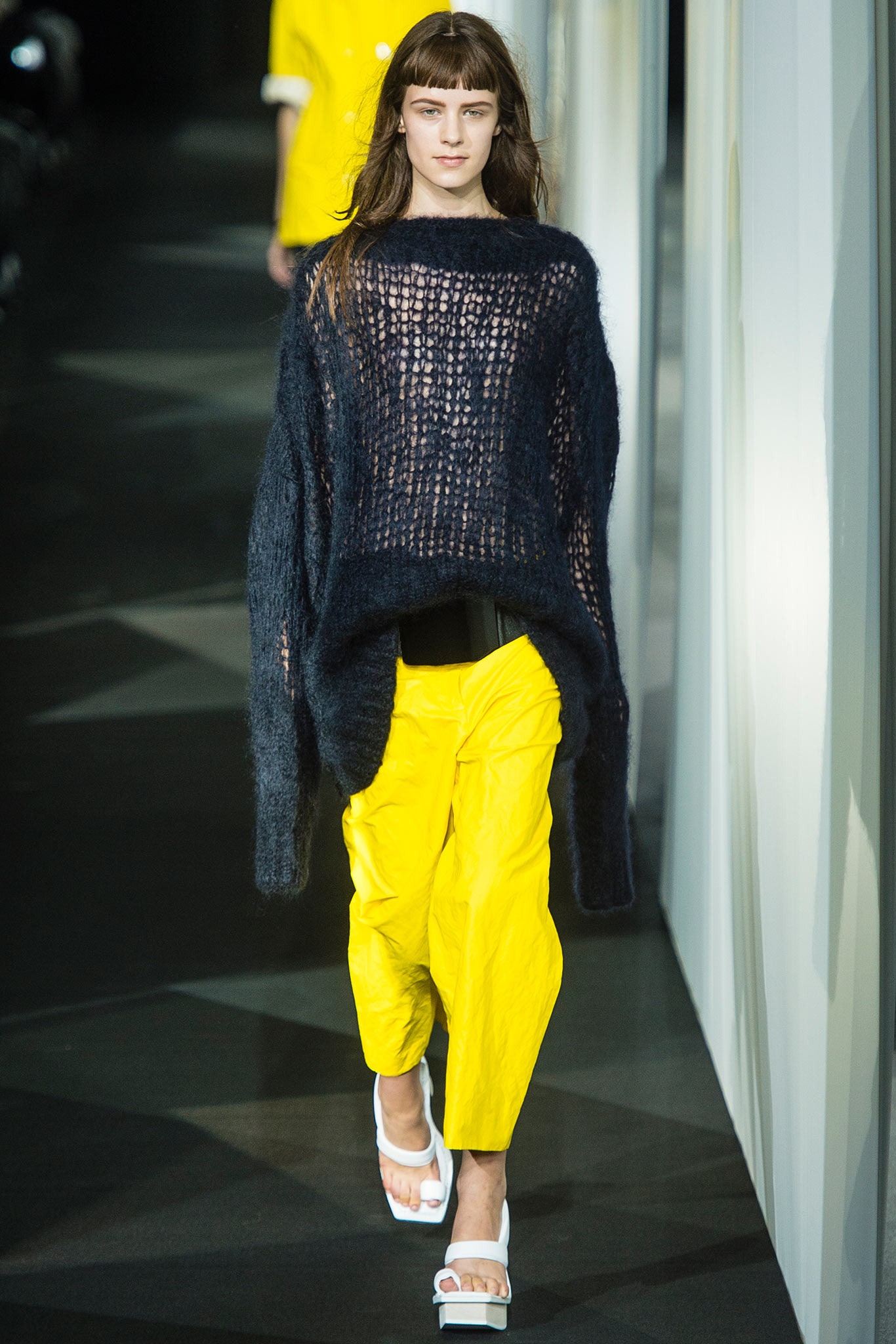 blue wool long-sleeve scoop-neck oversized sweater