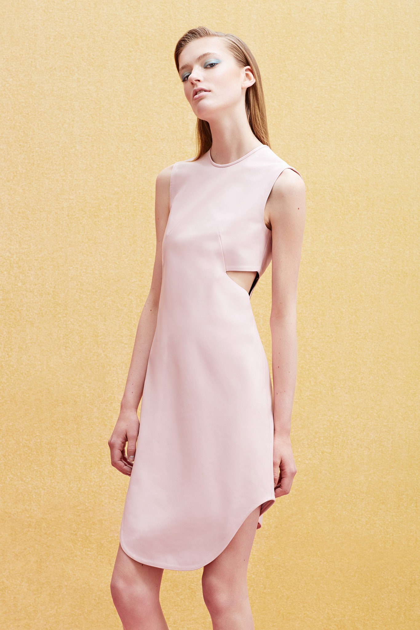 fitted pink leather dress