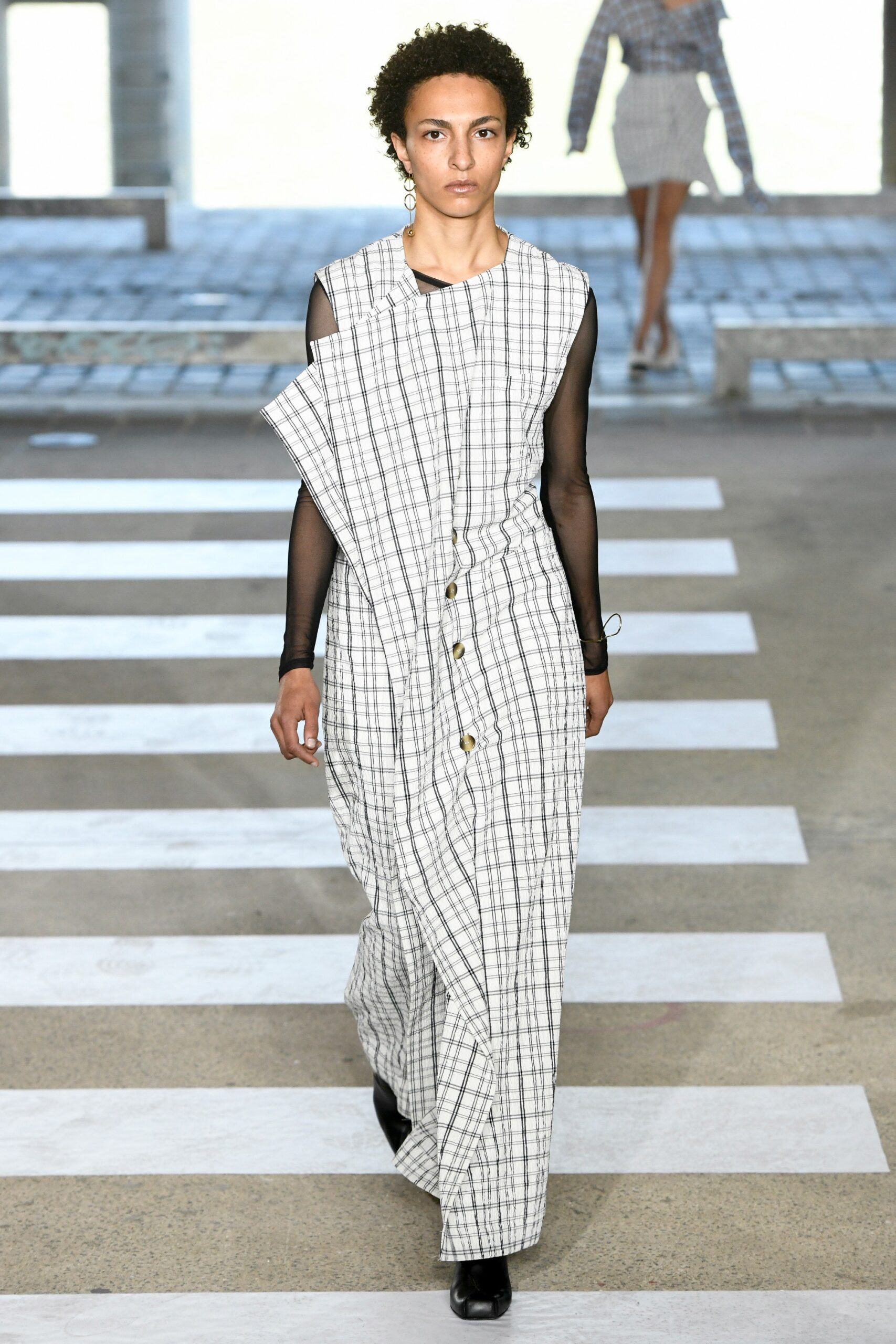 white and black checkered midi dress