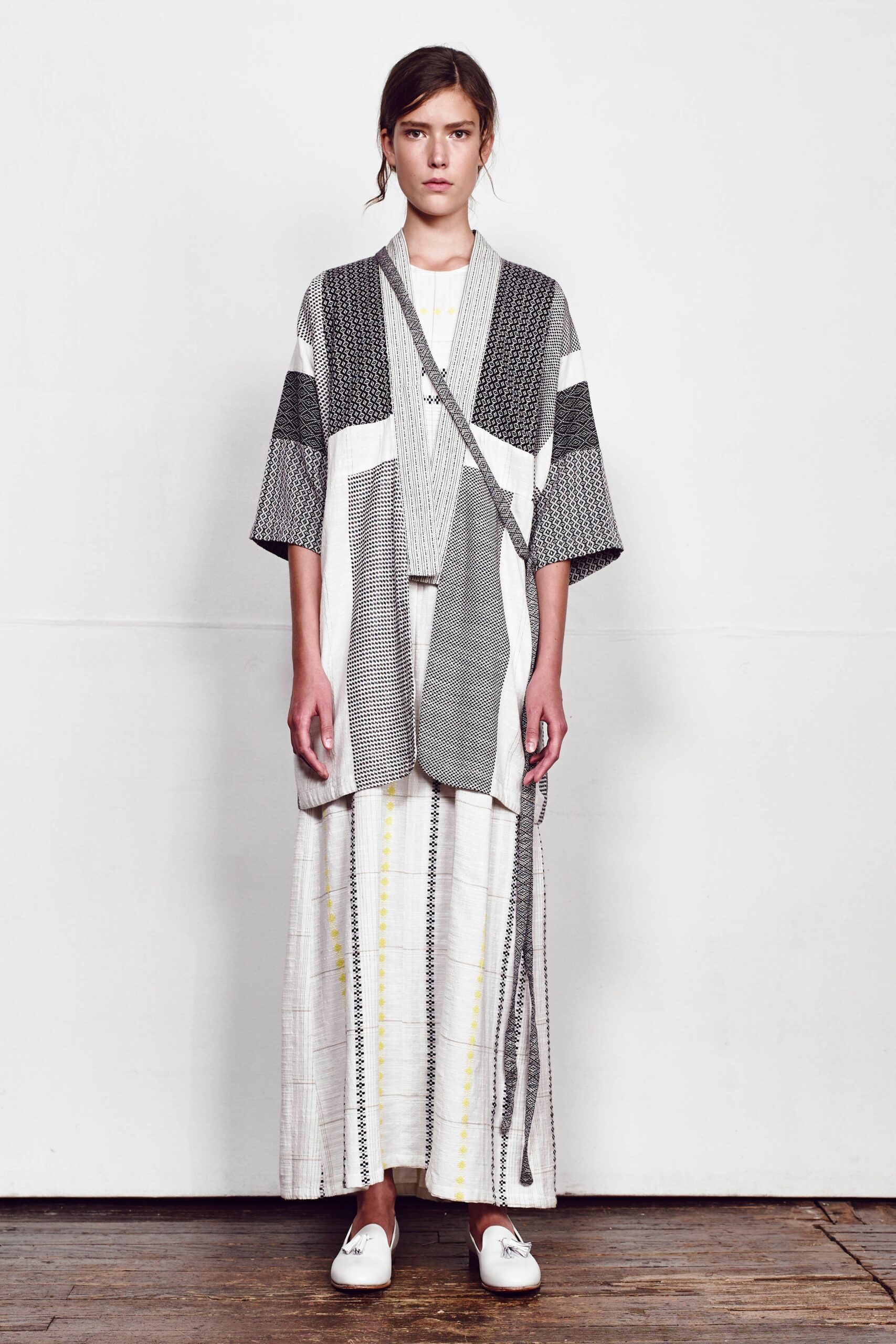 white cotton maxi dress with kimono