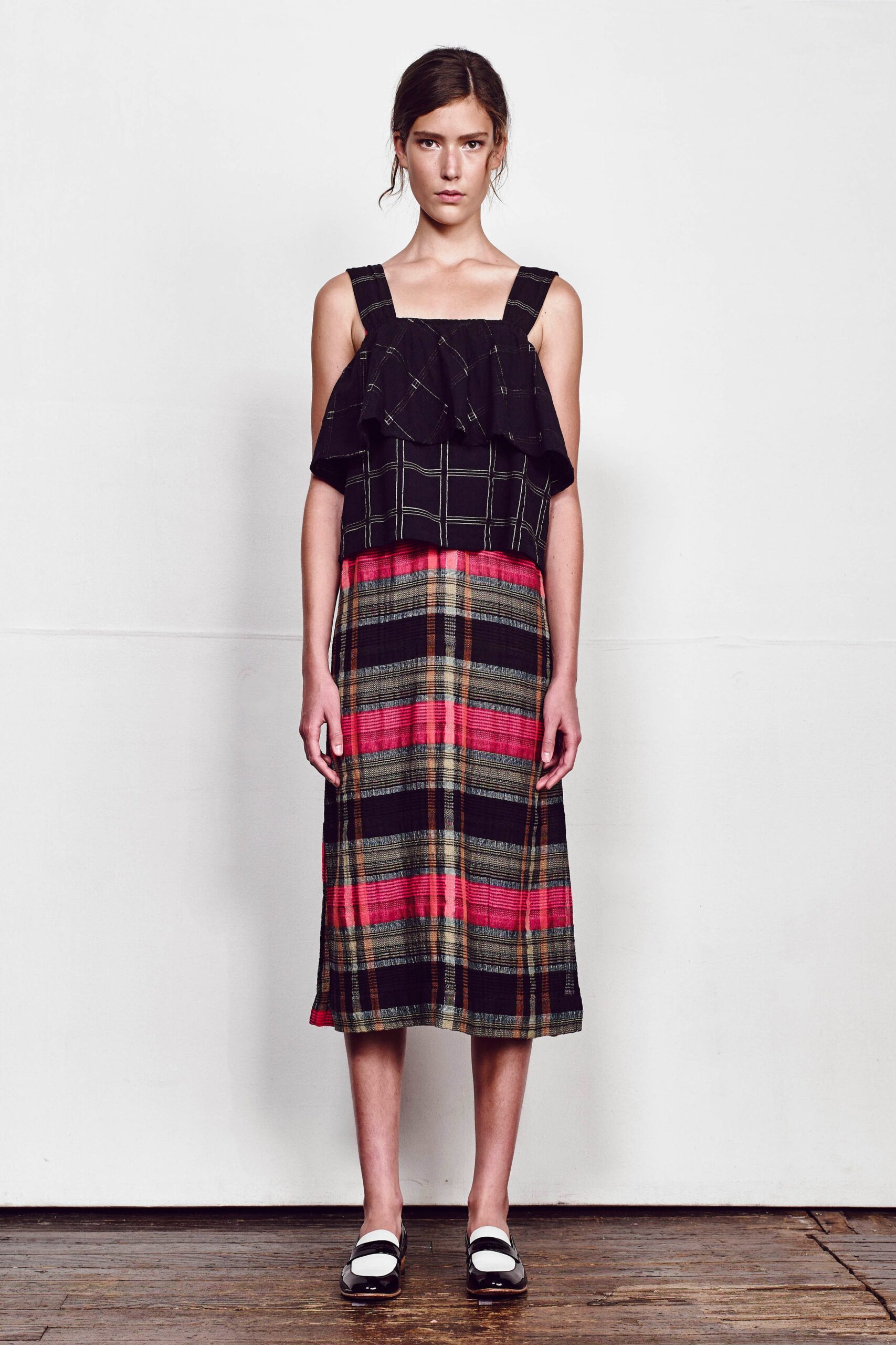 black and red plaid midi dress