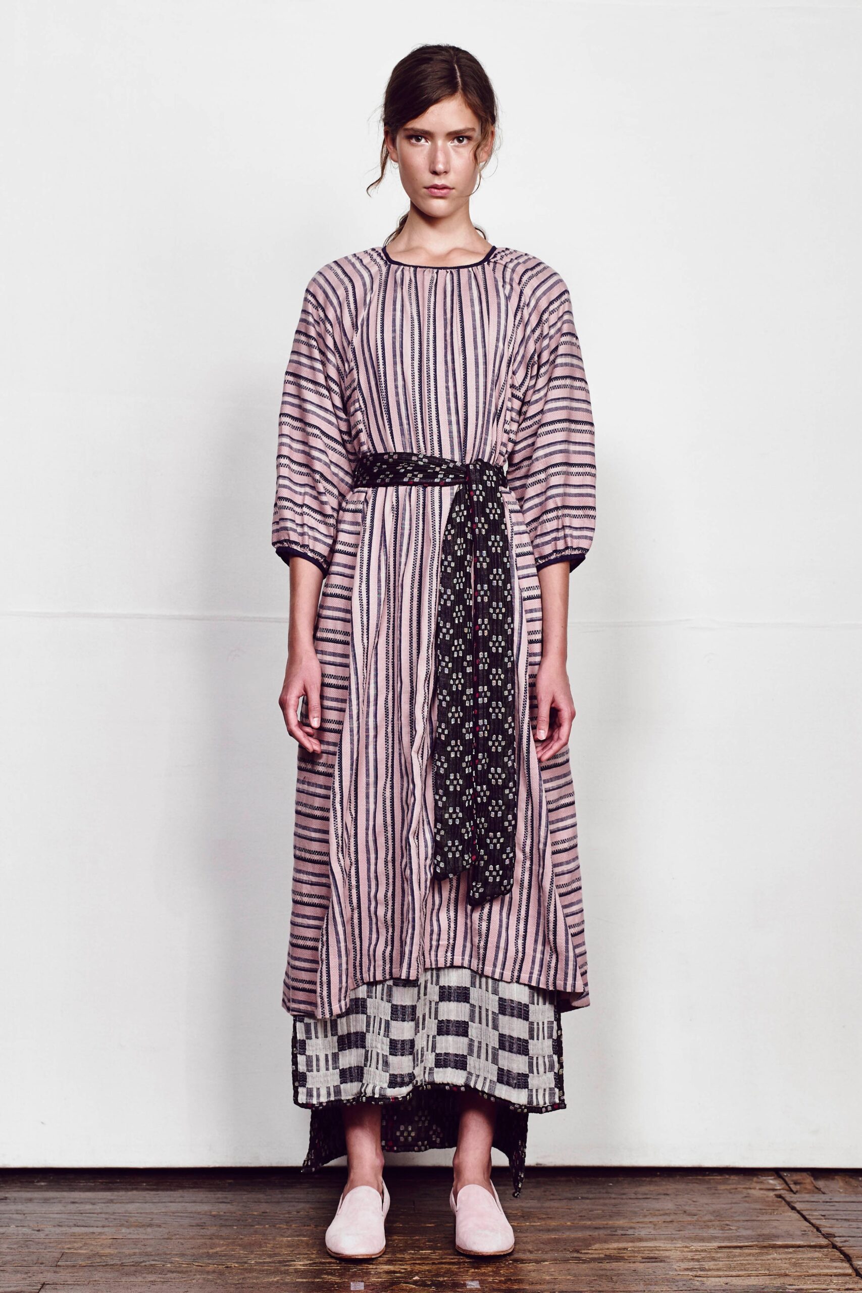 pink striped relaxed midi dress