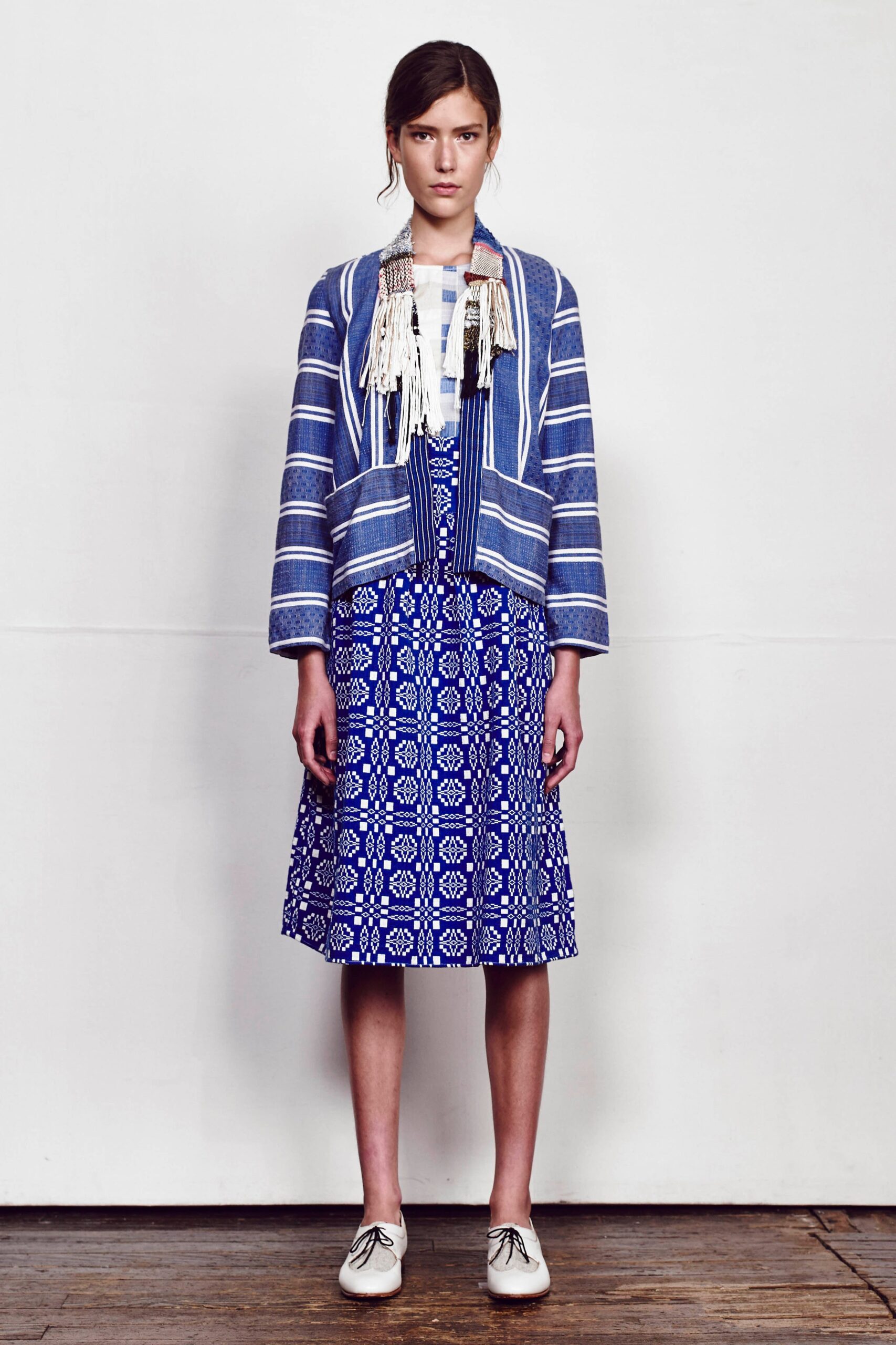 blue striped jacket and dress