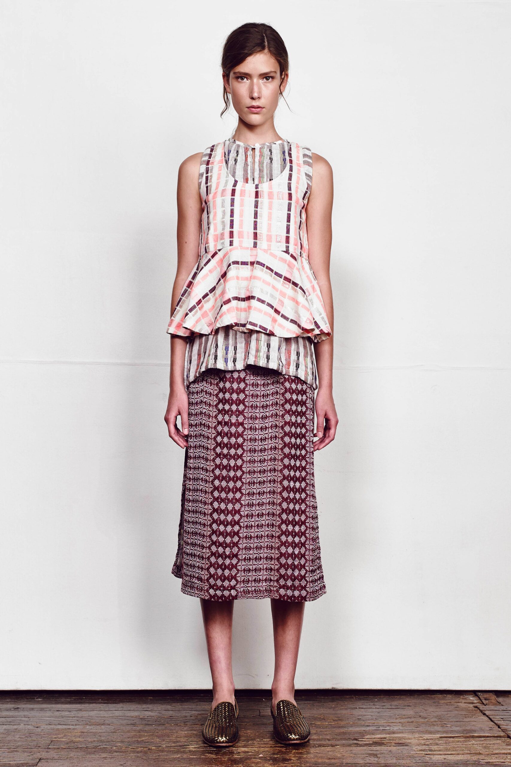 fitted pleated top and midi skirt