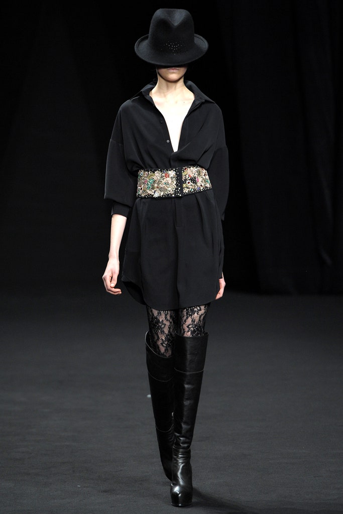black shirt-dress with boots