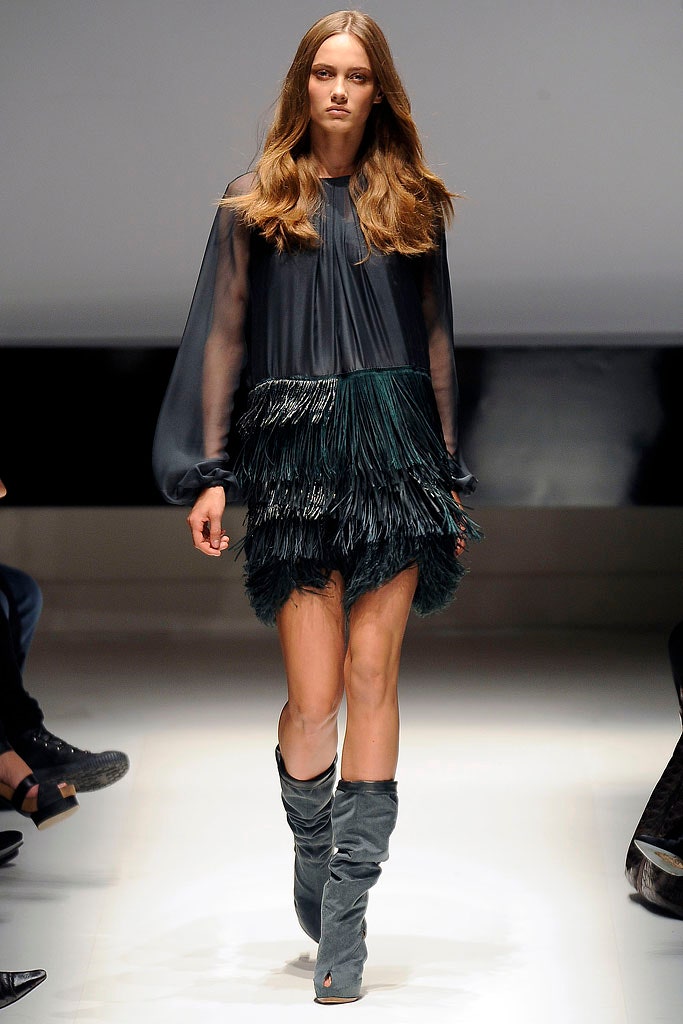 black and green fringed mini dress