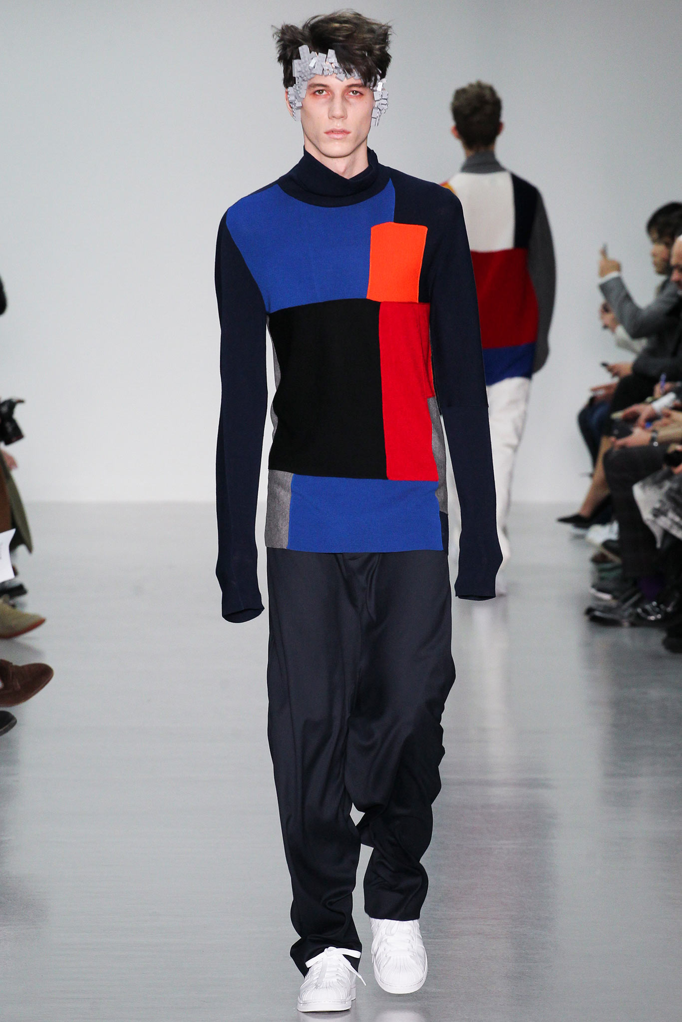 color-blocked top with relaxed pants