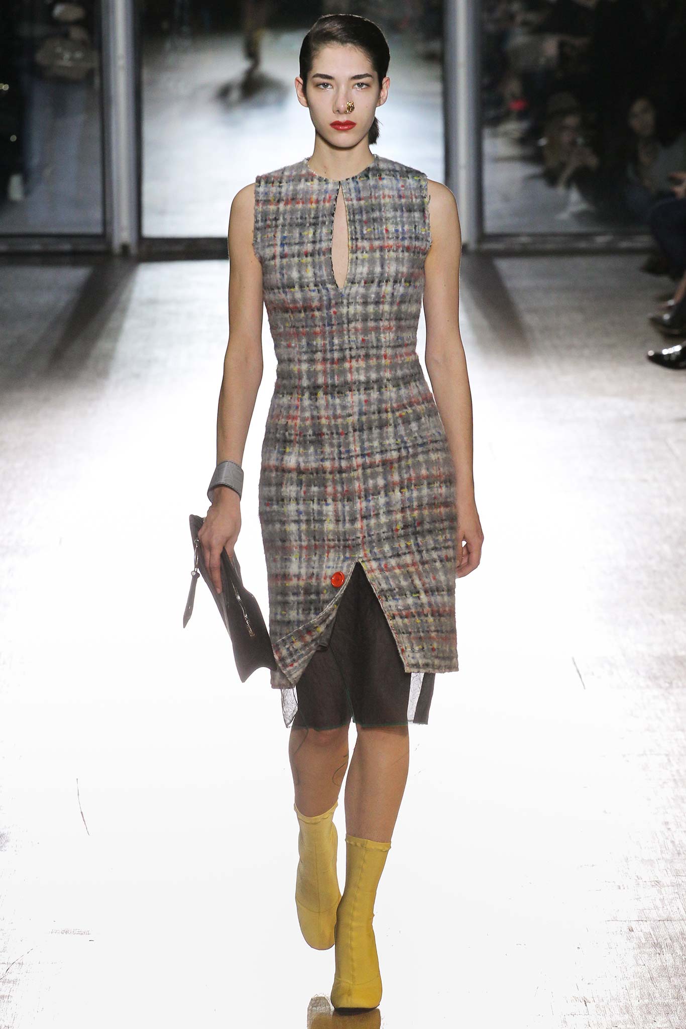 multi-colored fitted midi dress