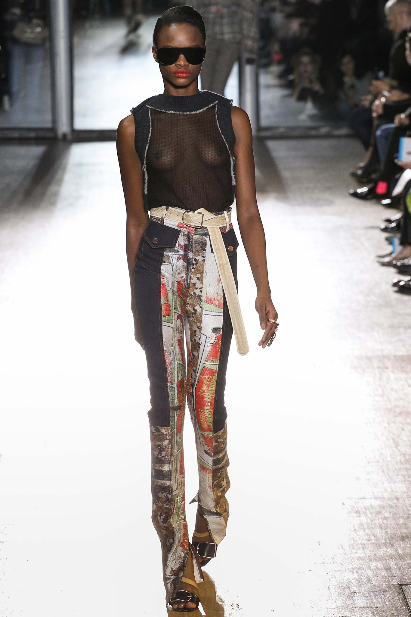 black mesh top with multi pants